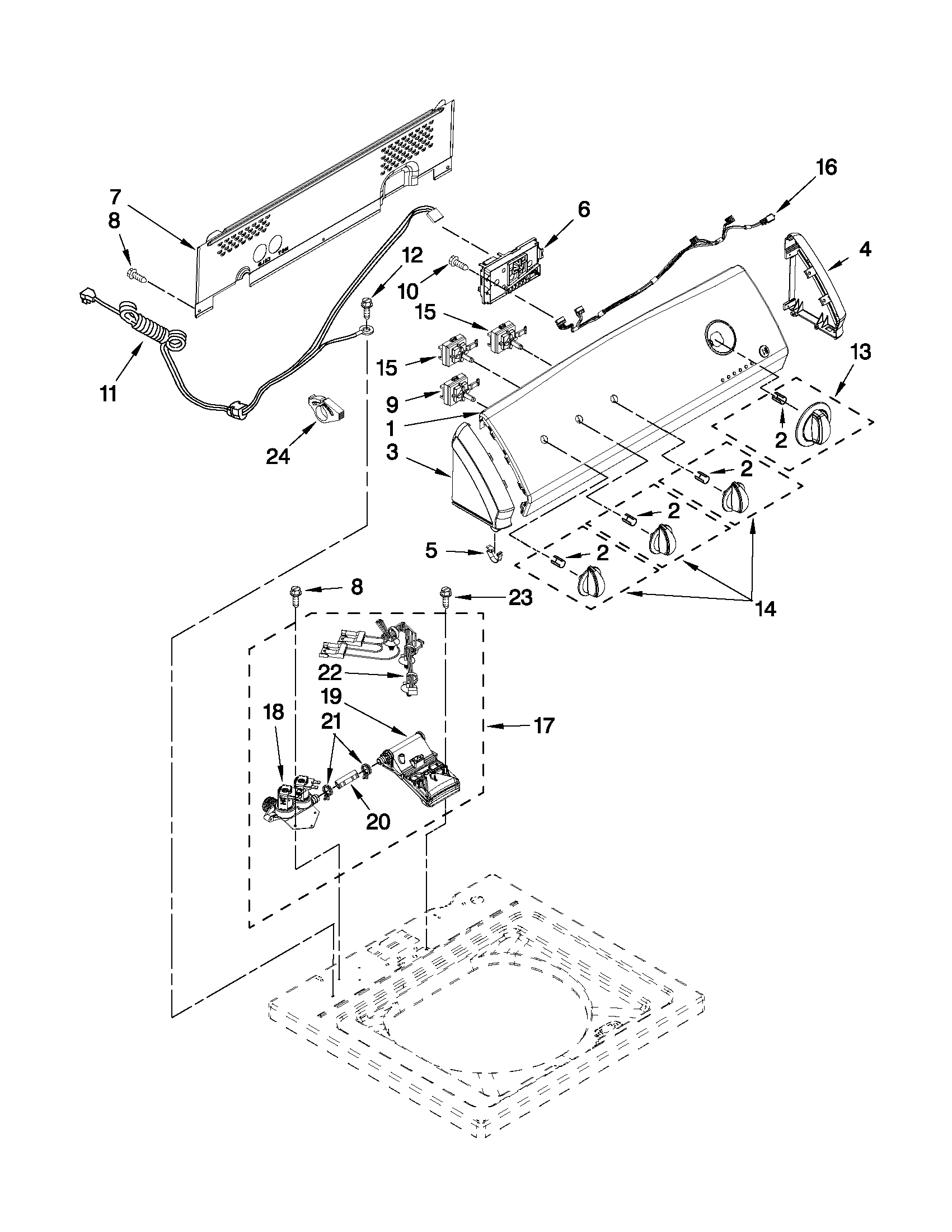Kenmore 11021252110 controls and water inlet parts diagram