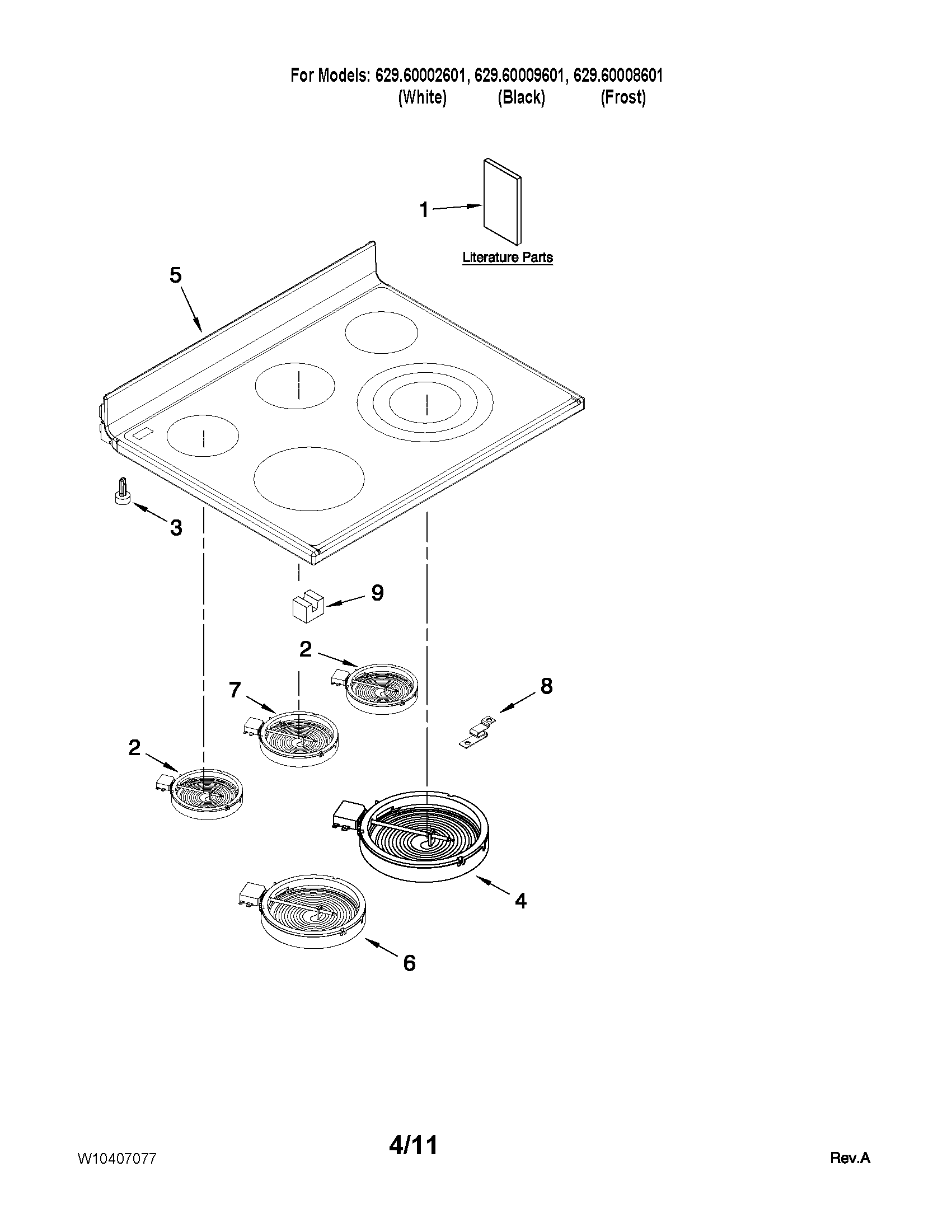 Kenmore 62960008601 cooktop parts diagram