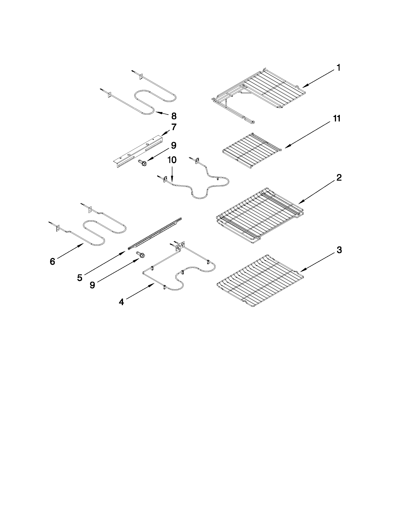 Kenmore 62960008601 rack and element parts diagram