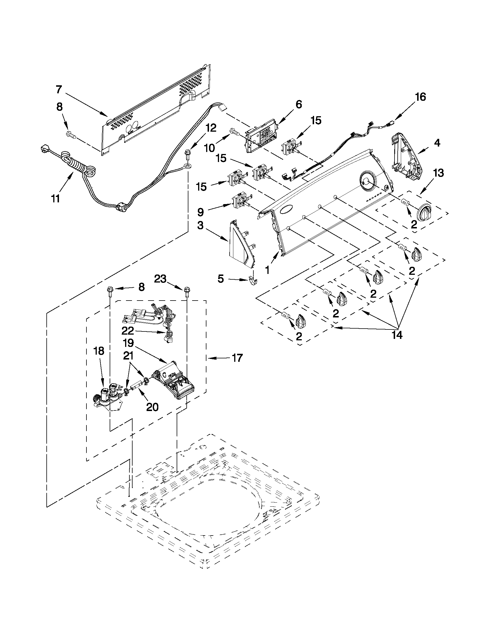 Kenmore 11021392011 console and water inlet parts diagram