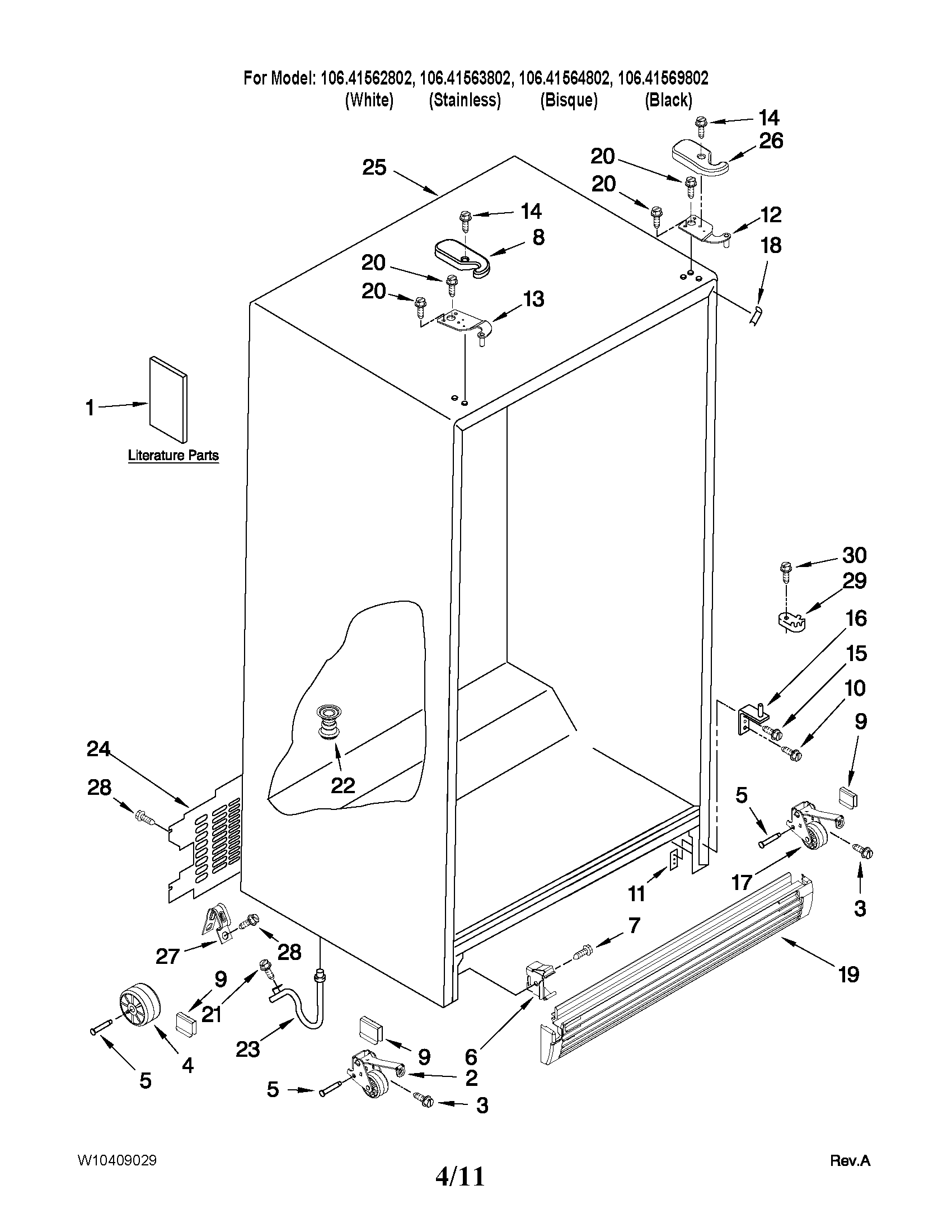 Kenmore 10641562802 cabinet parts diagram