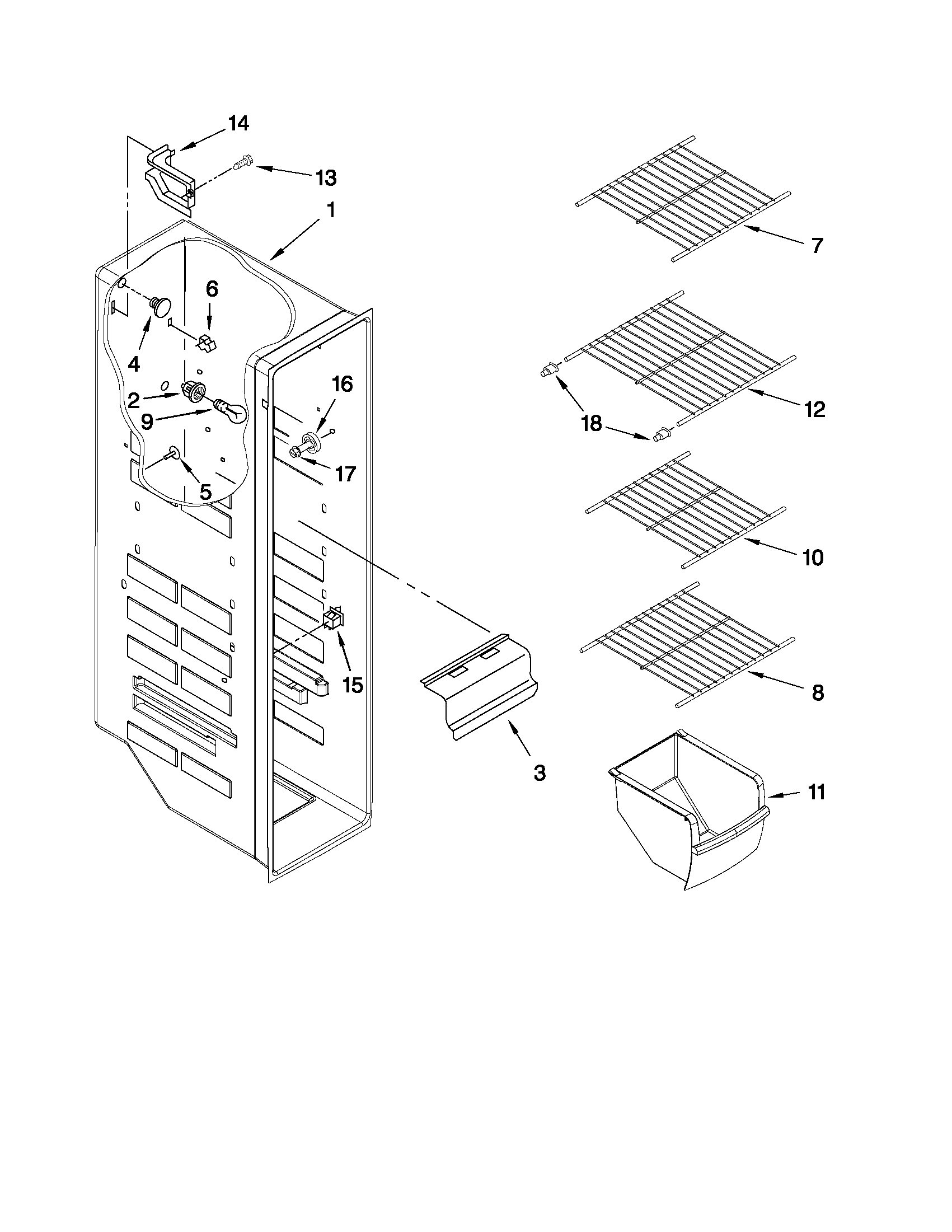 Kenmore 10641562802 freezer liner parts diagram