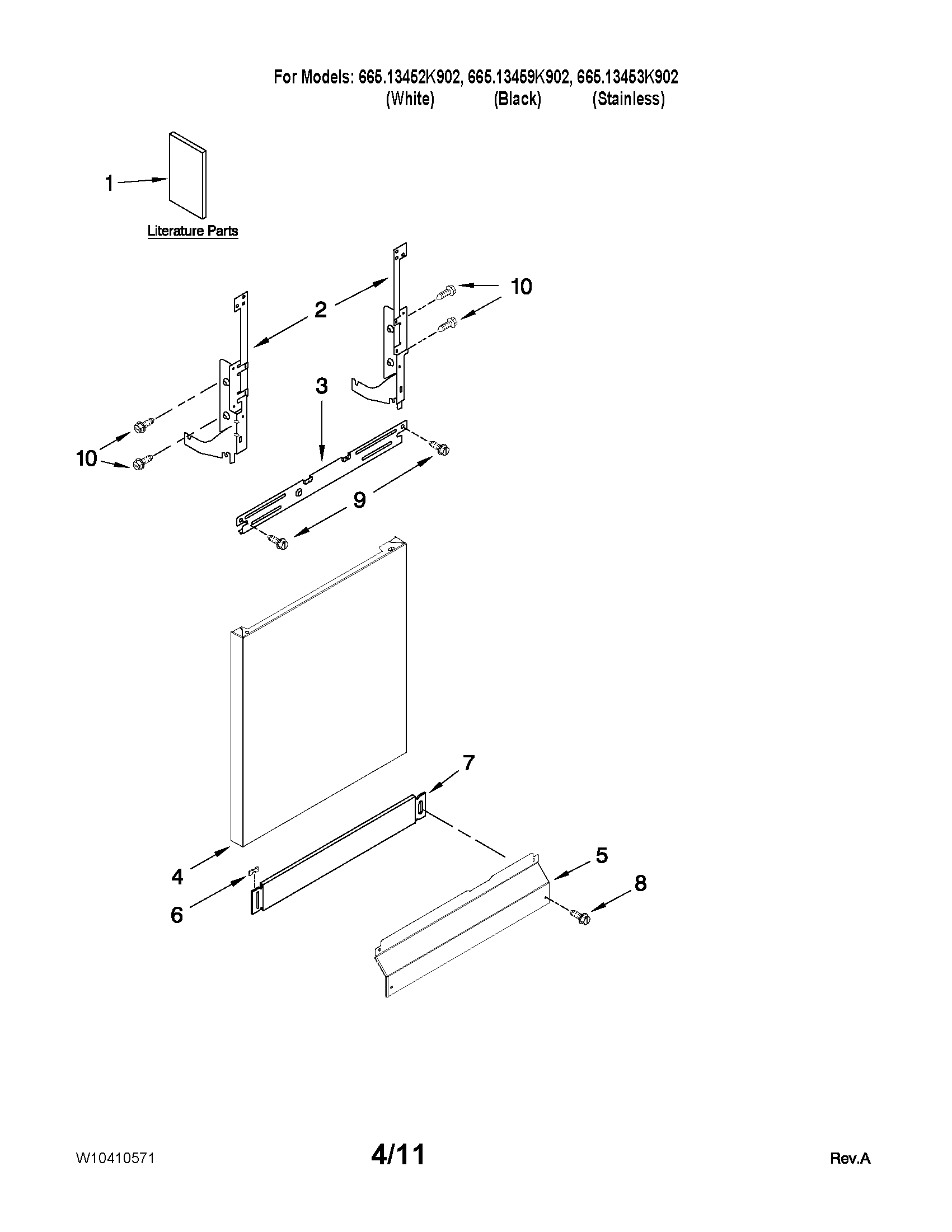 Kenmore 66513453K902 door and panel parts diagram