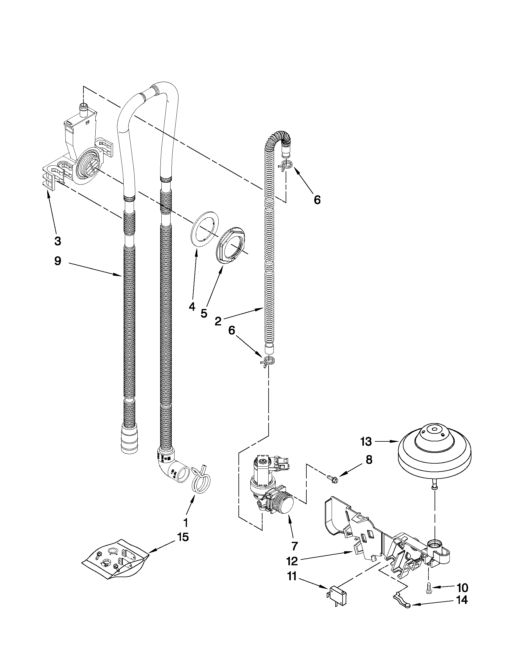 Kenmore 66513453K902 fill, drain and overfill parts diagram