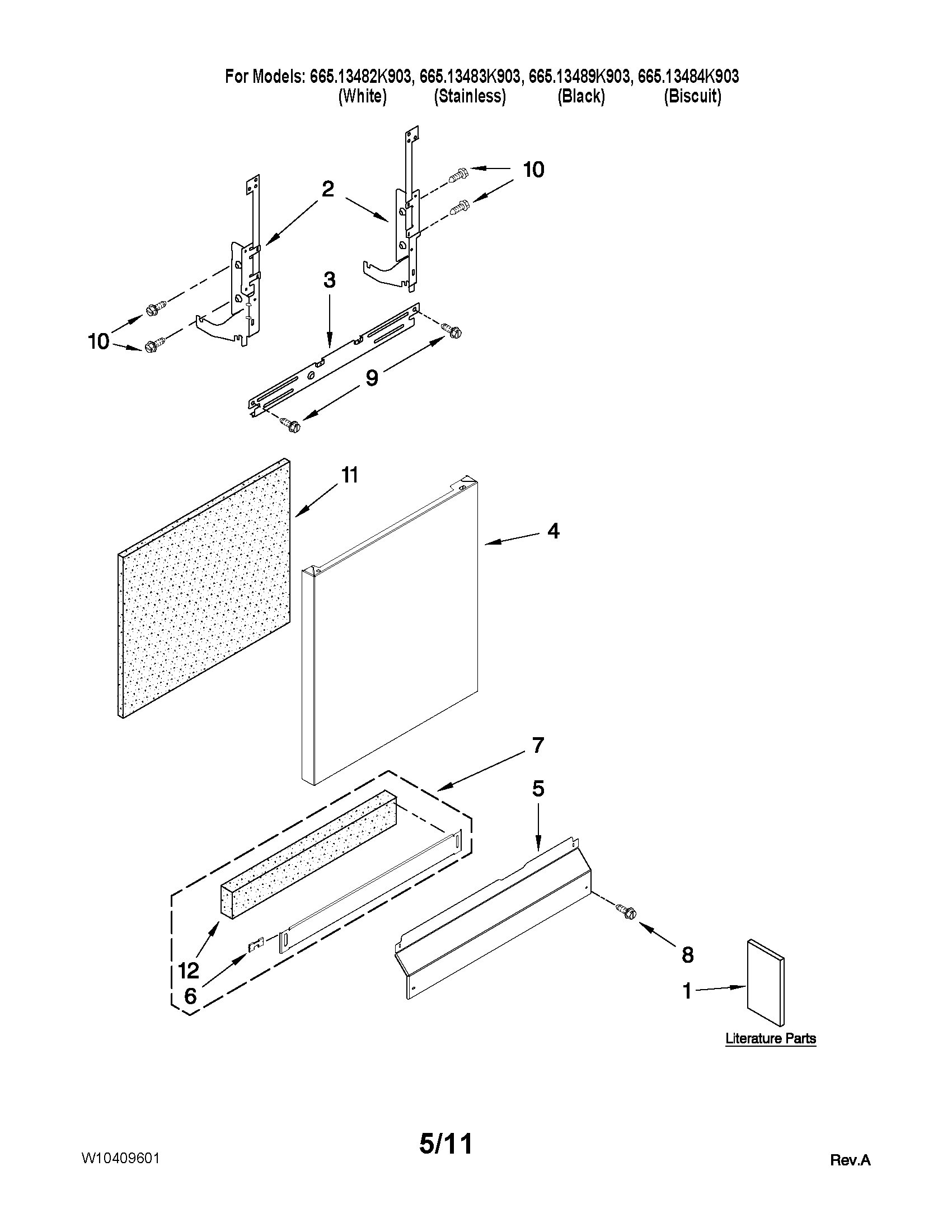 Kenmore 66513484K903 door and panel parts diagram
