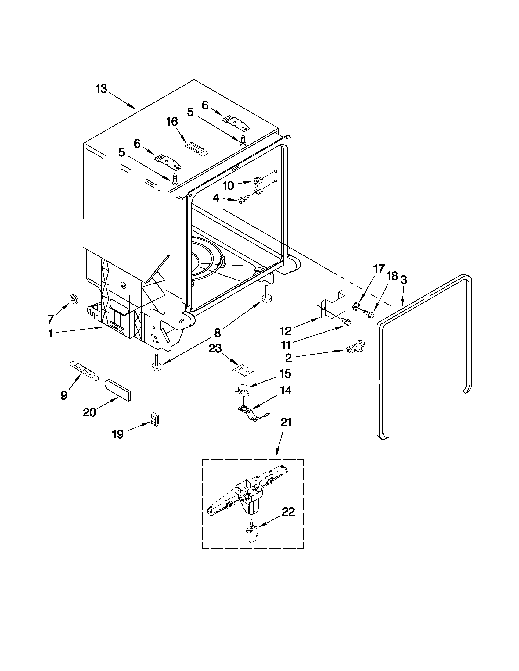 Kenmore 66513484K903 tub and frame parts diagram