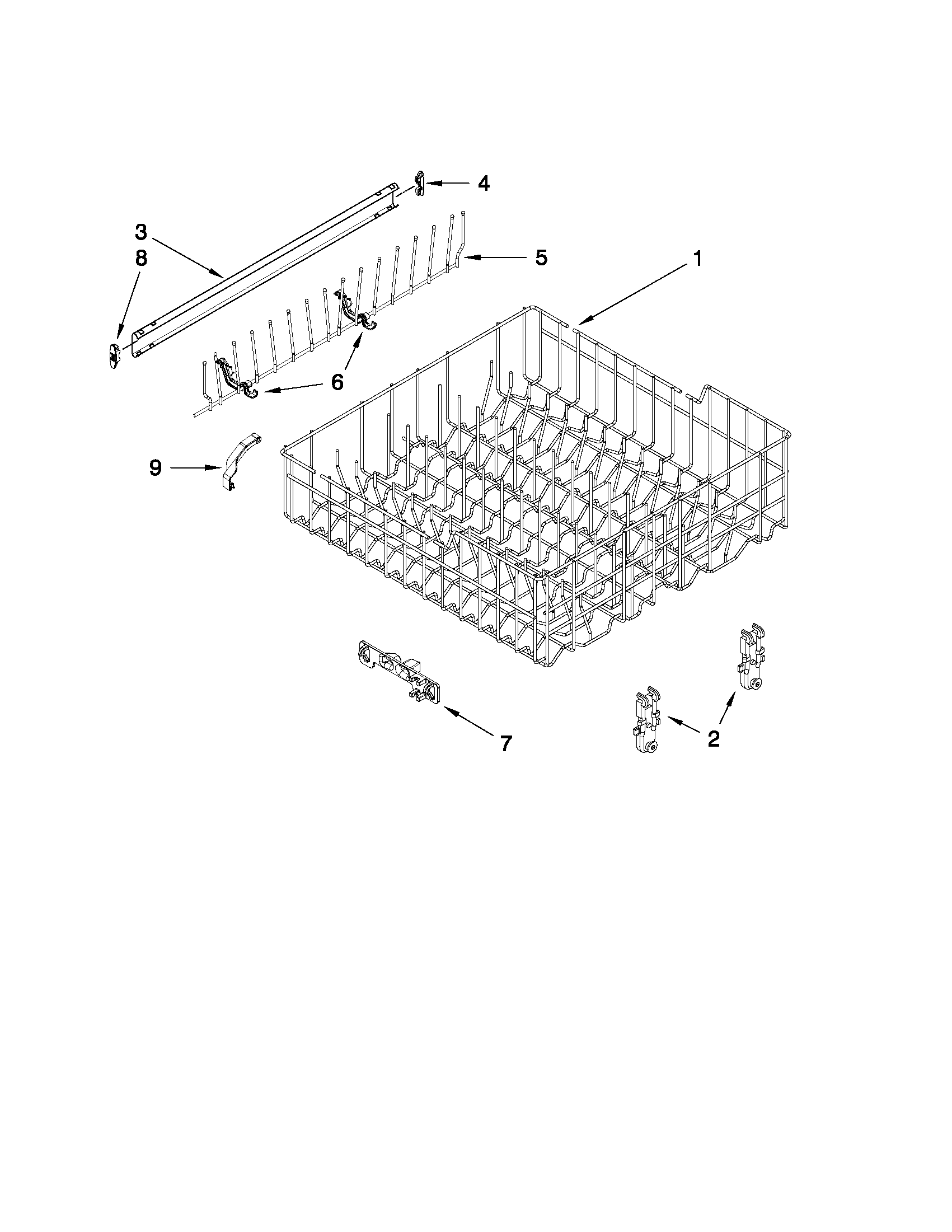Kenmore 66513484K903 upper rack and track parts diagram