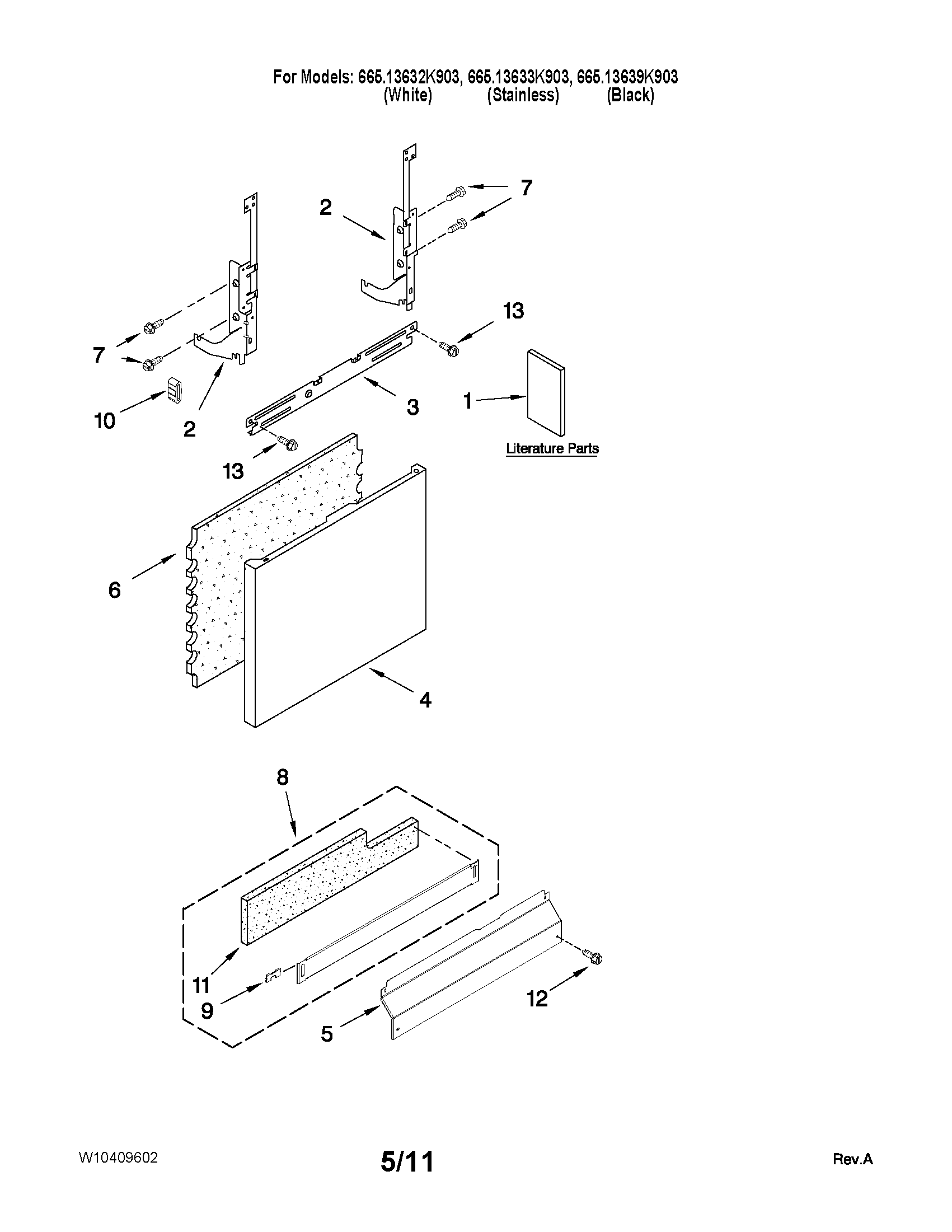 Kenmore 66513639K903 door and panel parts diagram