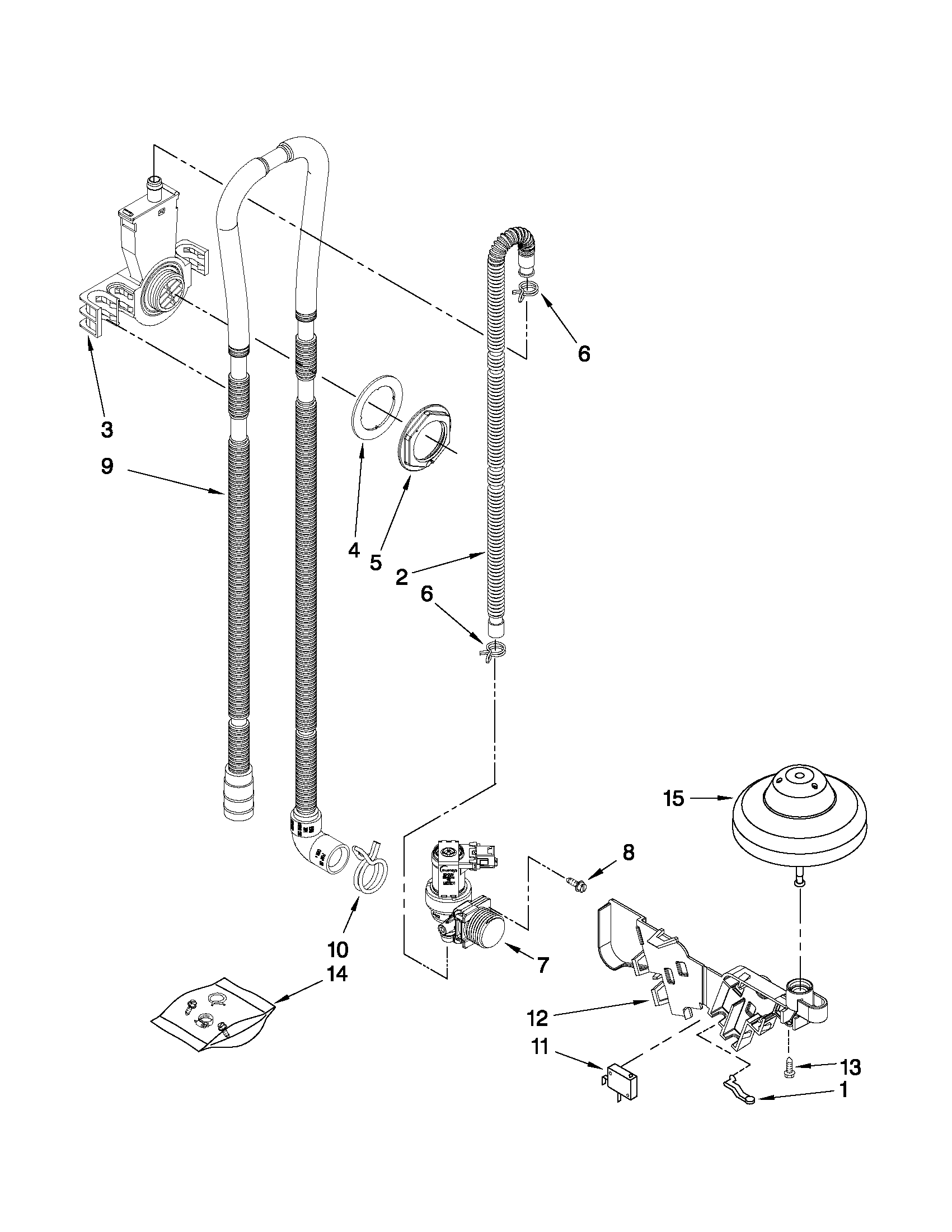Kenmore 66513639K903 fill, overflow and drain parts diagram