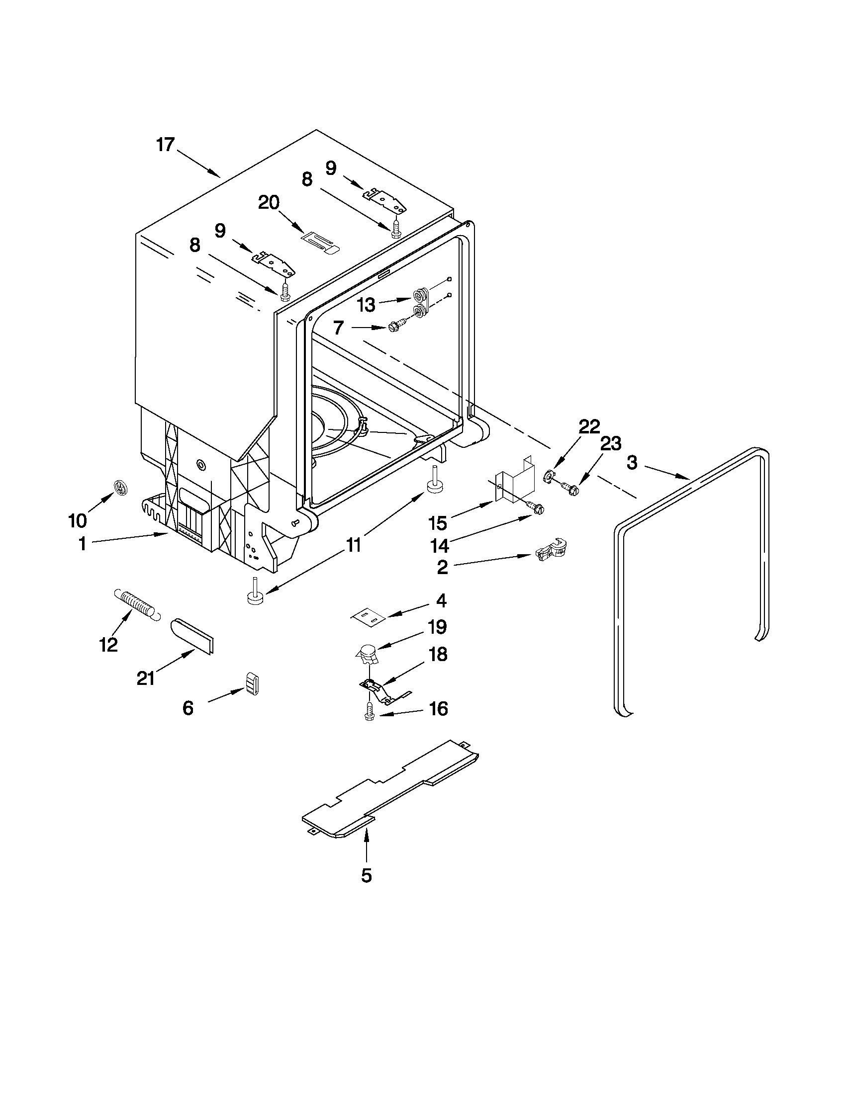 Kenmore 66513899K802 tub and frame parts diagram