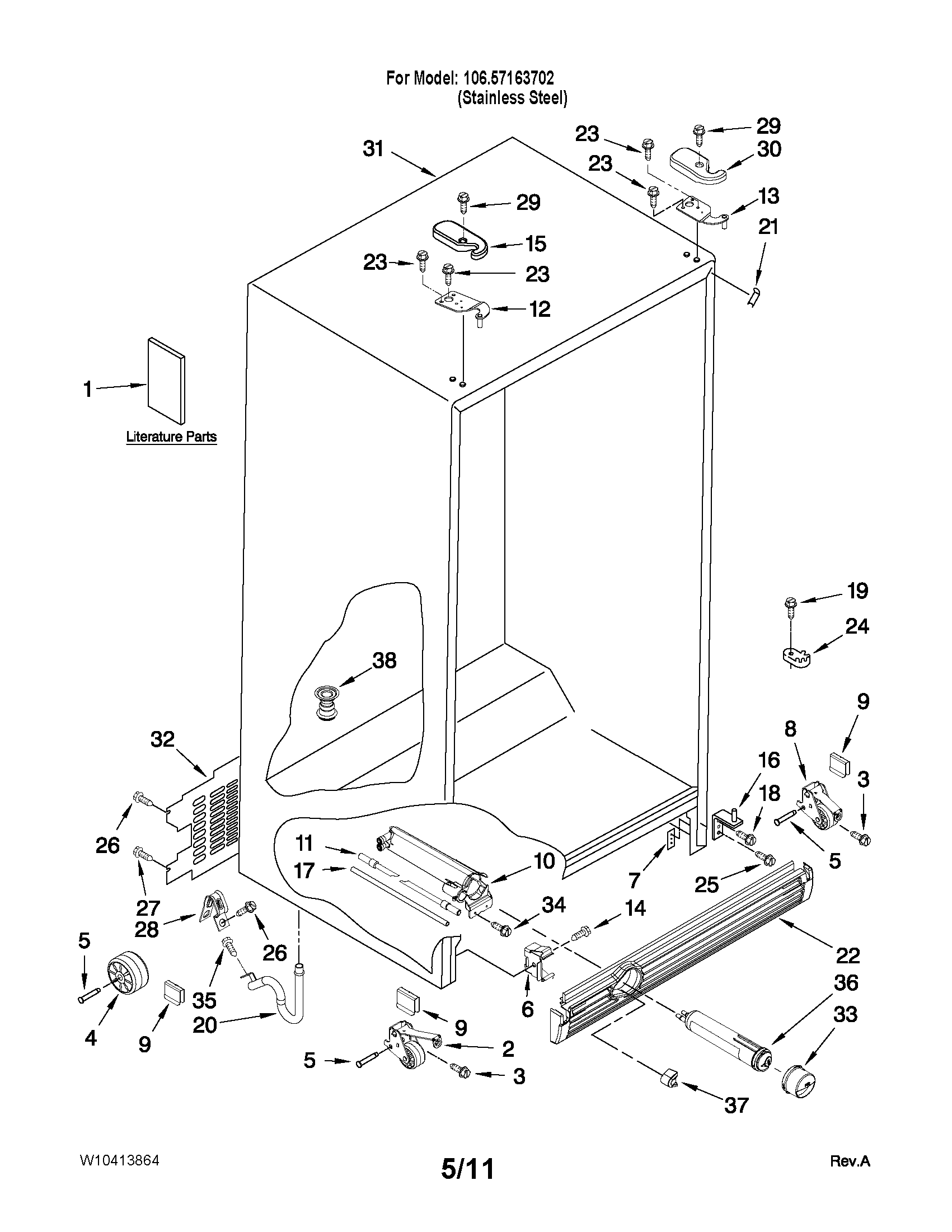 Kenmore 10657163702 cabinet parts diagram