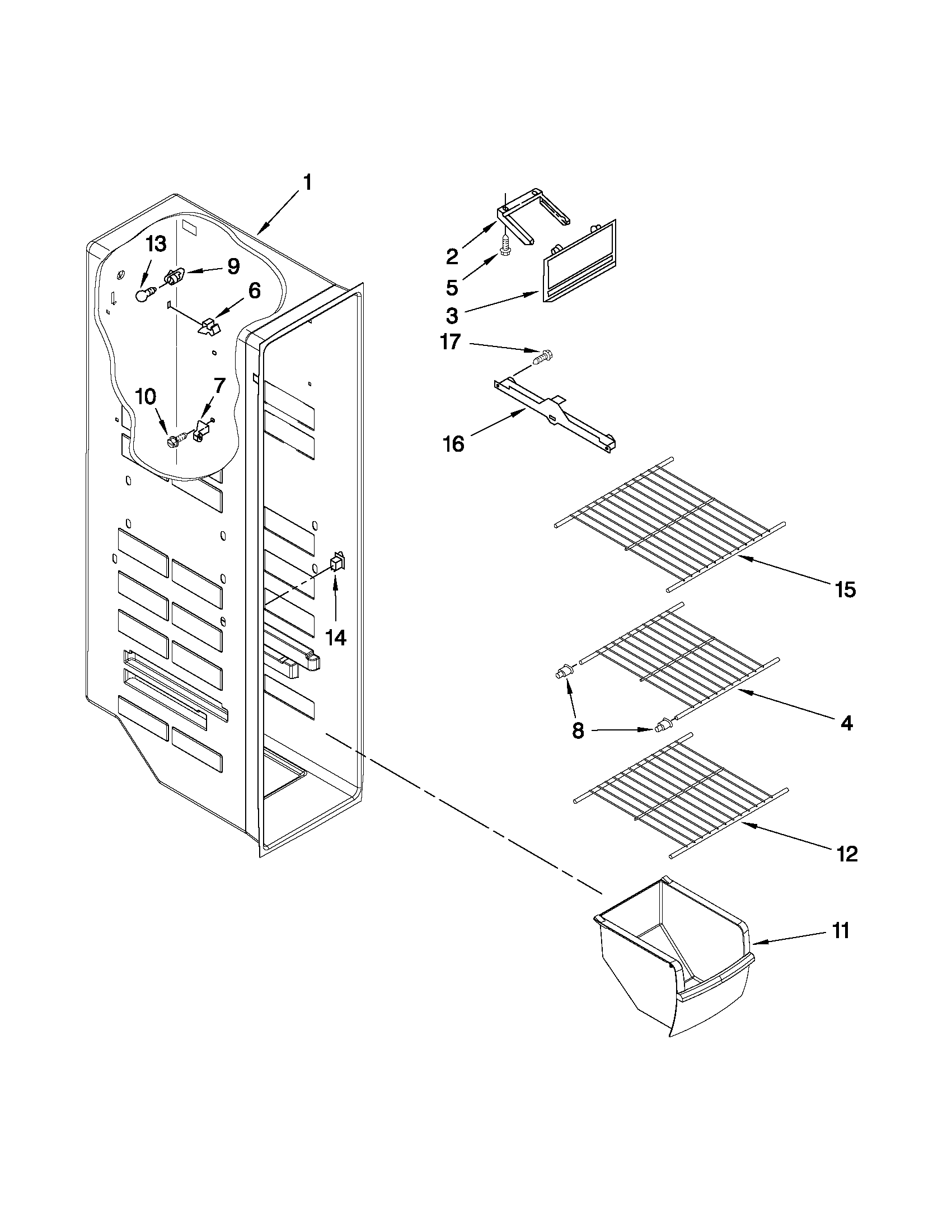 Kenmore 10657163702 freezer liner parts diagram
