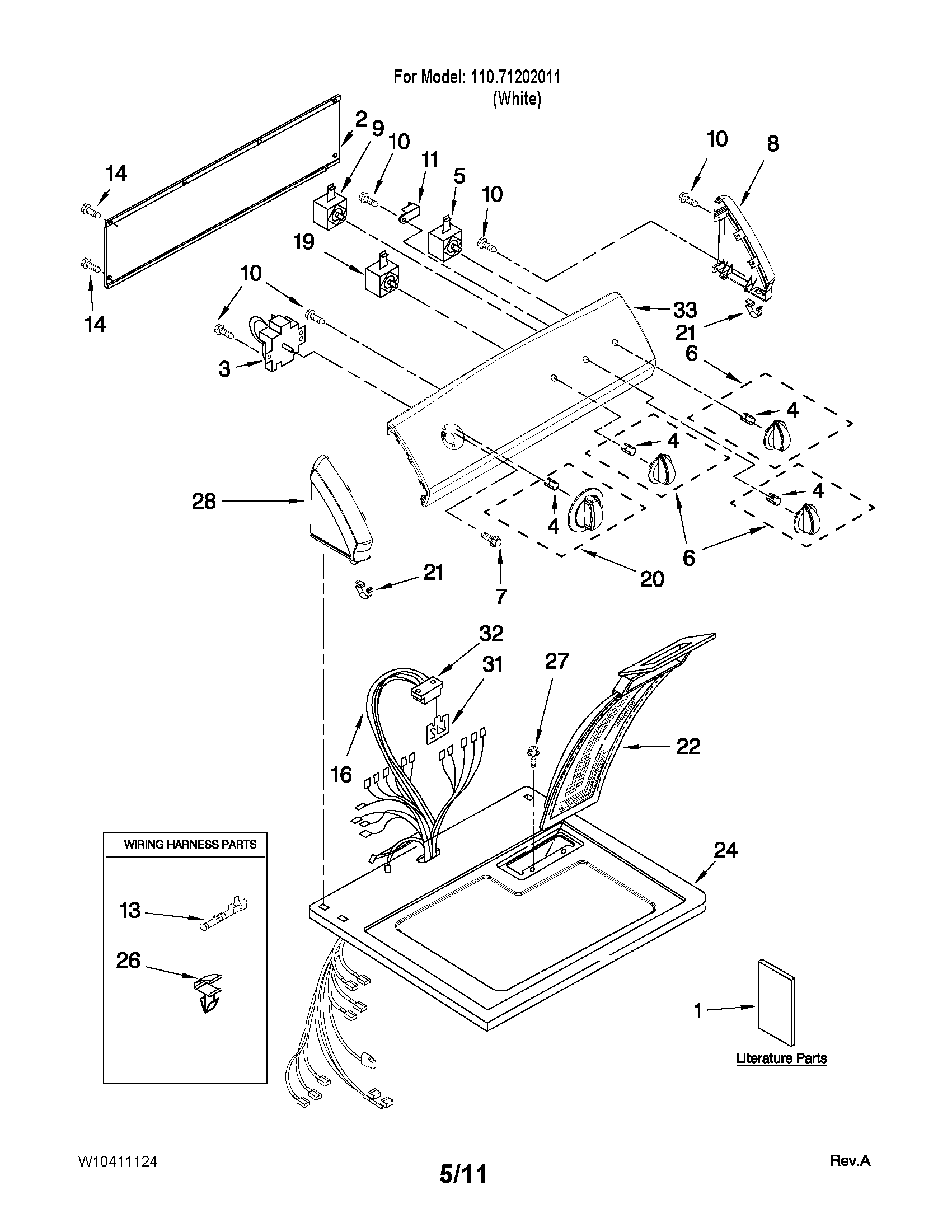 Kenmore 11071202011 top and console parts diagram