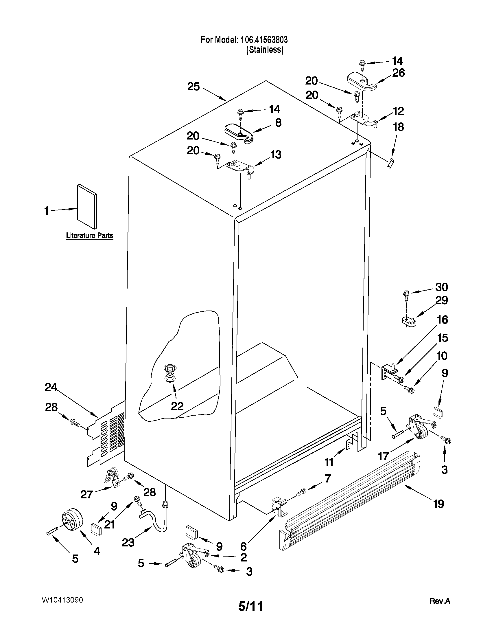 Kenmore 10641563803 cabinet parts diagram
