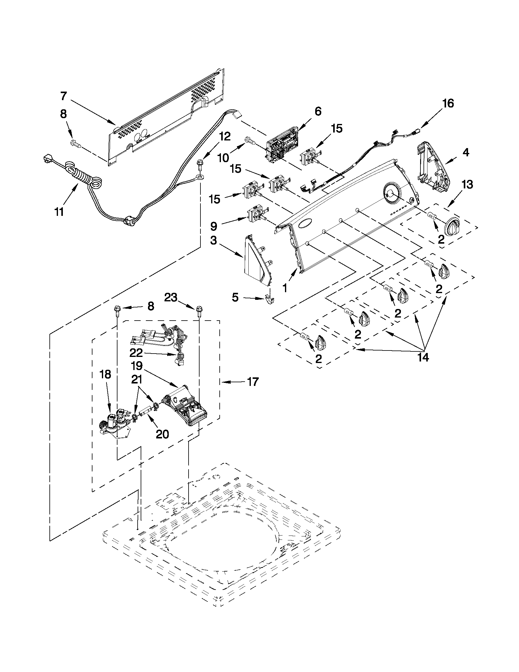 Kenmore 11021392012 console and water inlet parts diagram