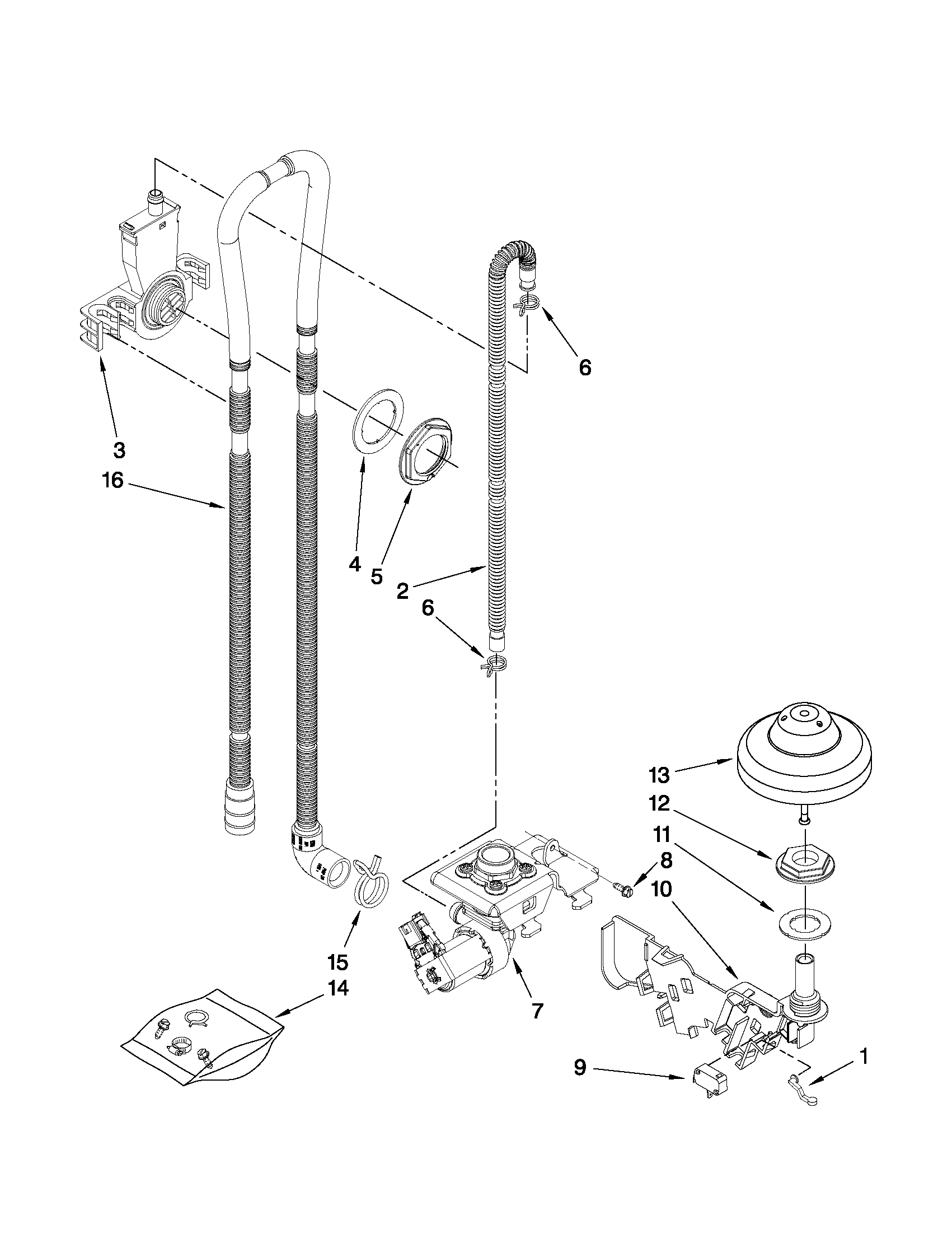 Kenmore Elite 66513112K701 fill, drain and overfill parts diagram