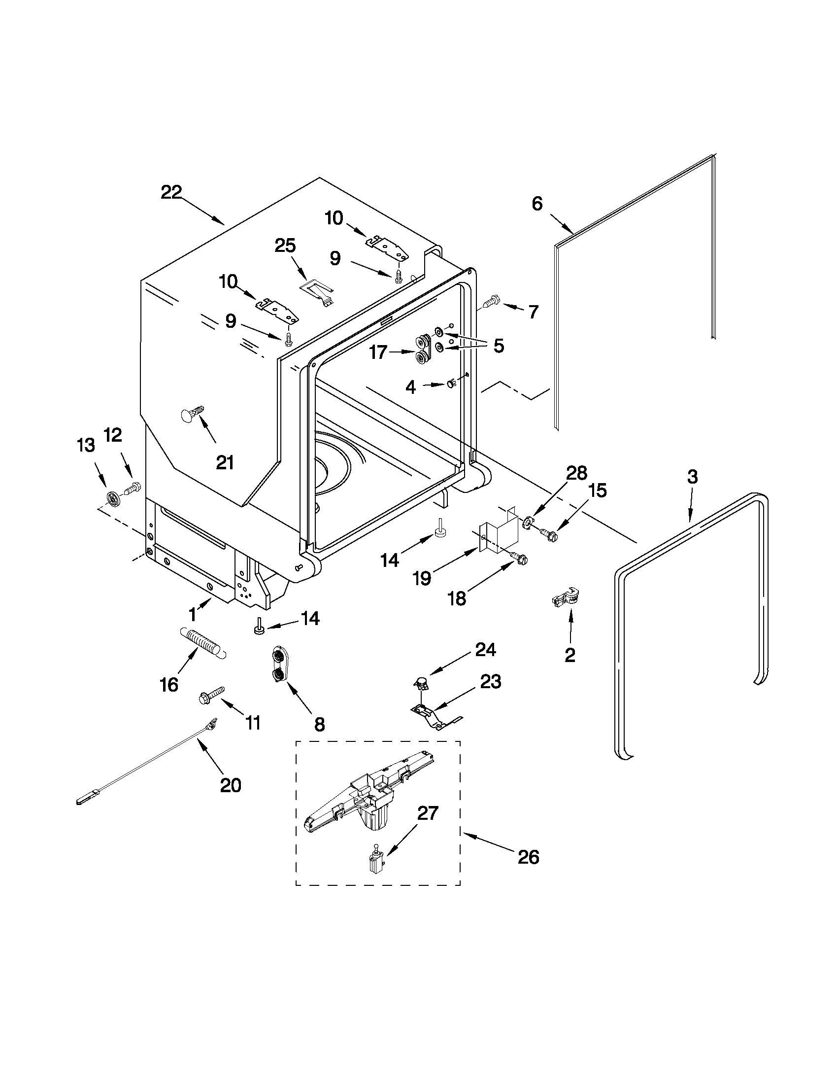 Kenmore Elite 66513112K701 tub and frame parts diagram