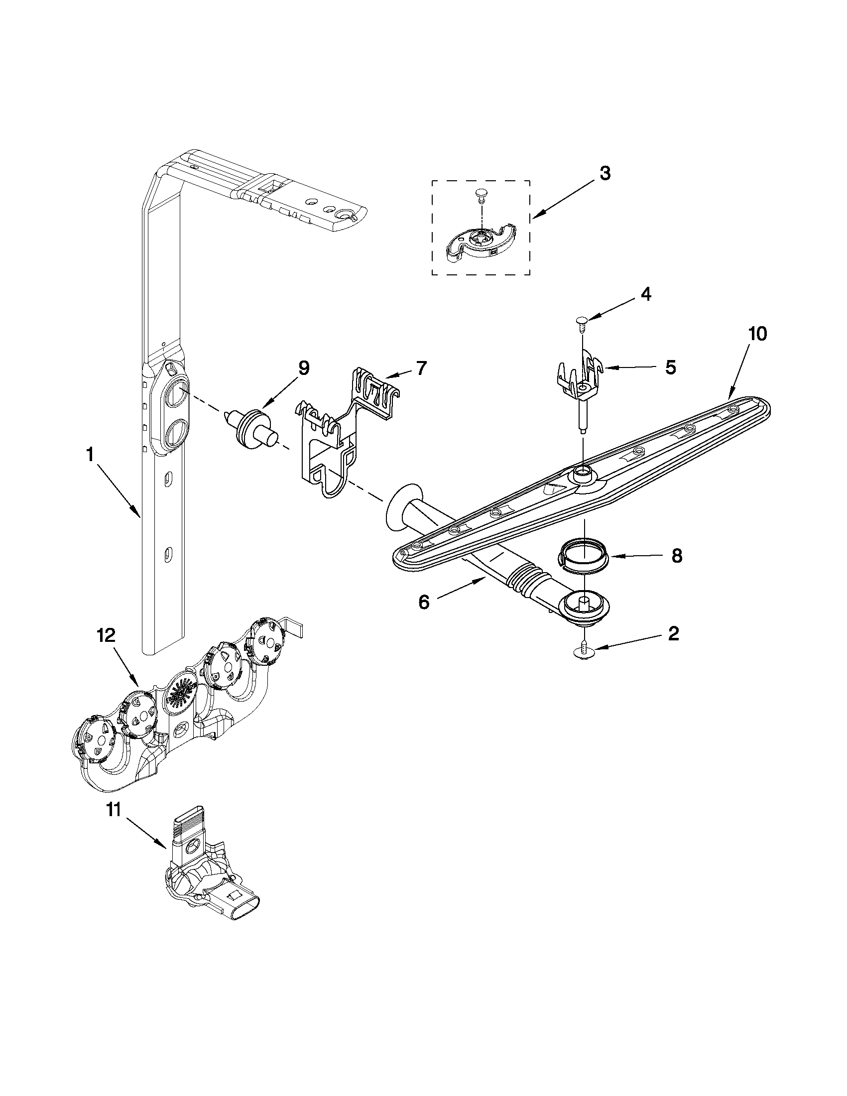 Kenmore Elite 66513112K701 upper wash and rinse parts diagram