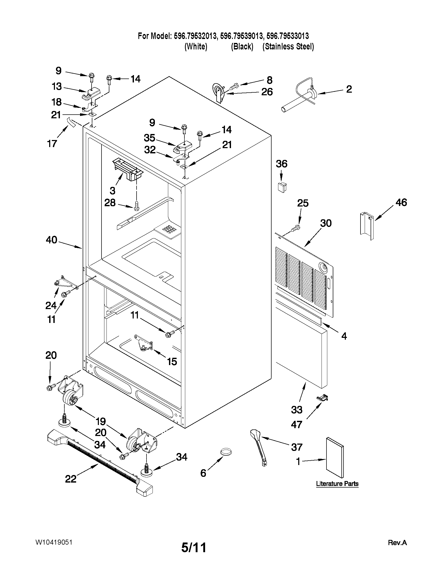 Kenmore 59679539013 cabinet parts diagram