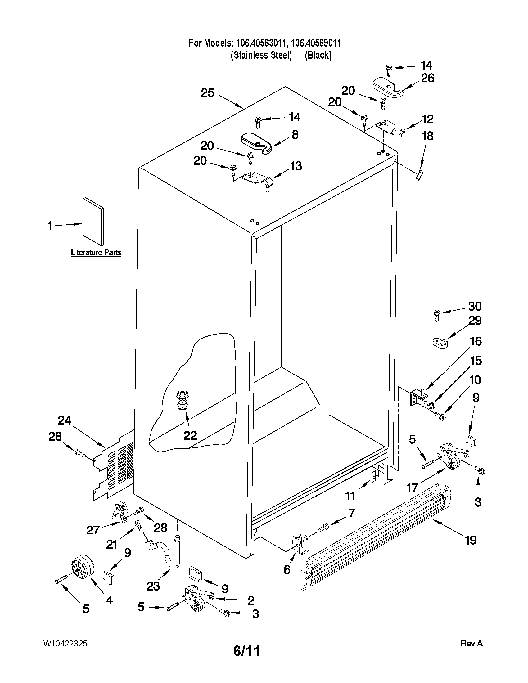 Kenmore 10640563011 cabinet parts diagram