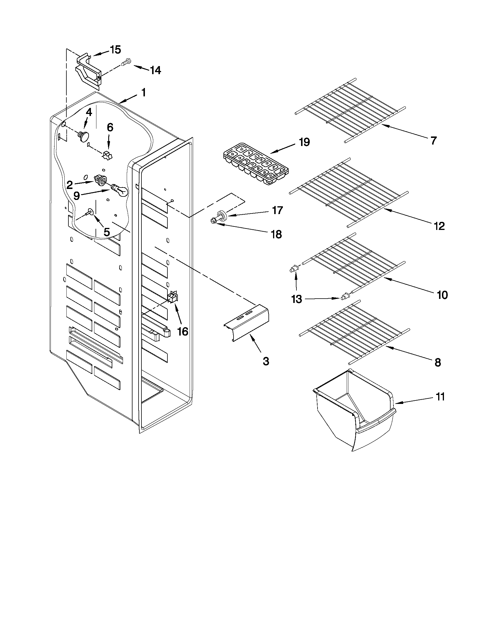 Kenmore 10640563011 freezer liner parts diagram