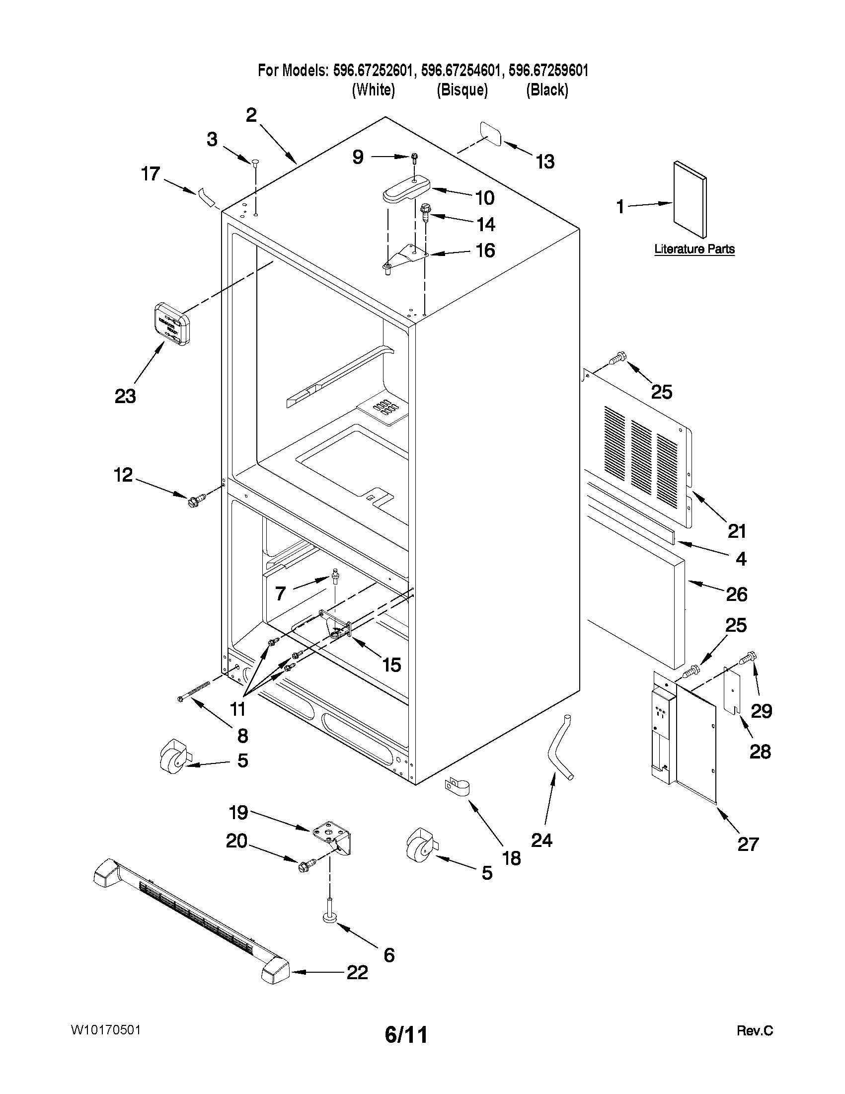 Kenmore 59667252601 cabinet parts diagram
