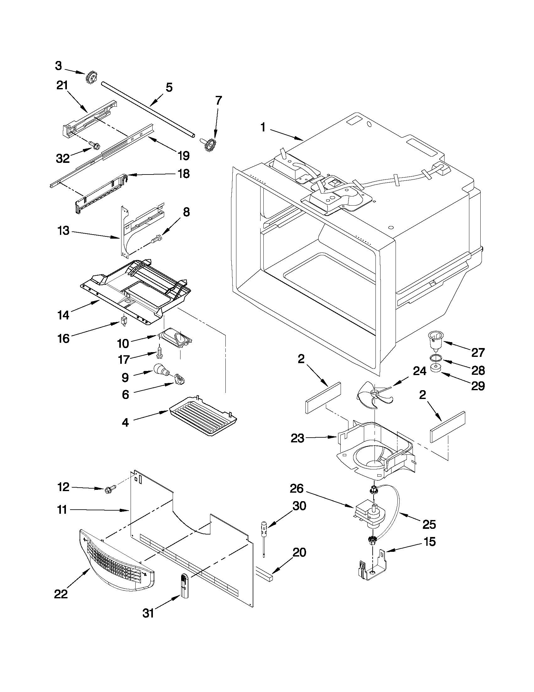Kenmore 59667252601 freezer liner parts diagram