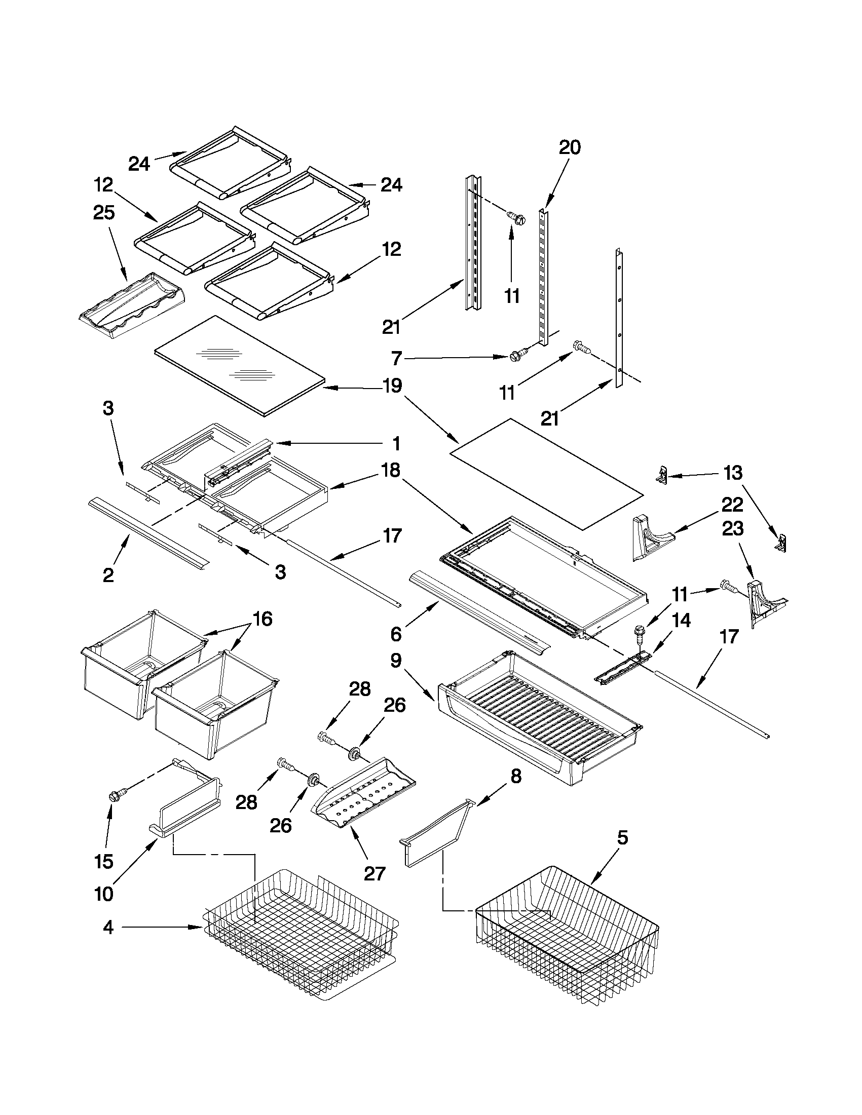 Kenmore 59667252601 shelf parts diagram