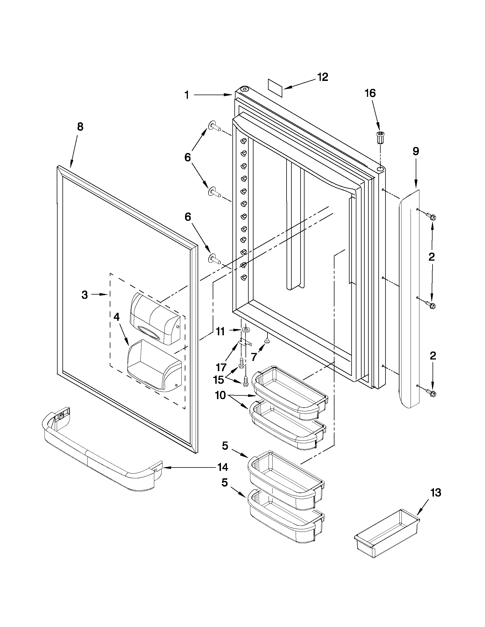 Kenmore 59667993602 refrigerator door parts diagram