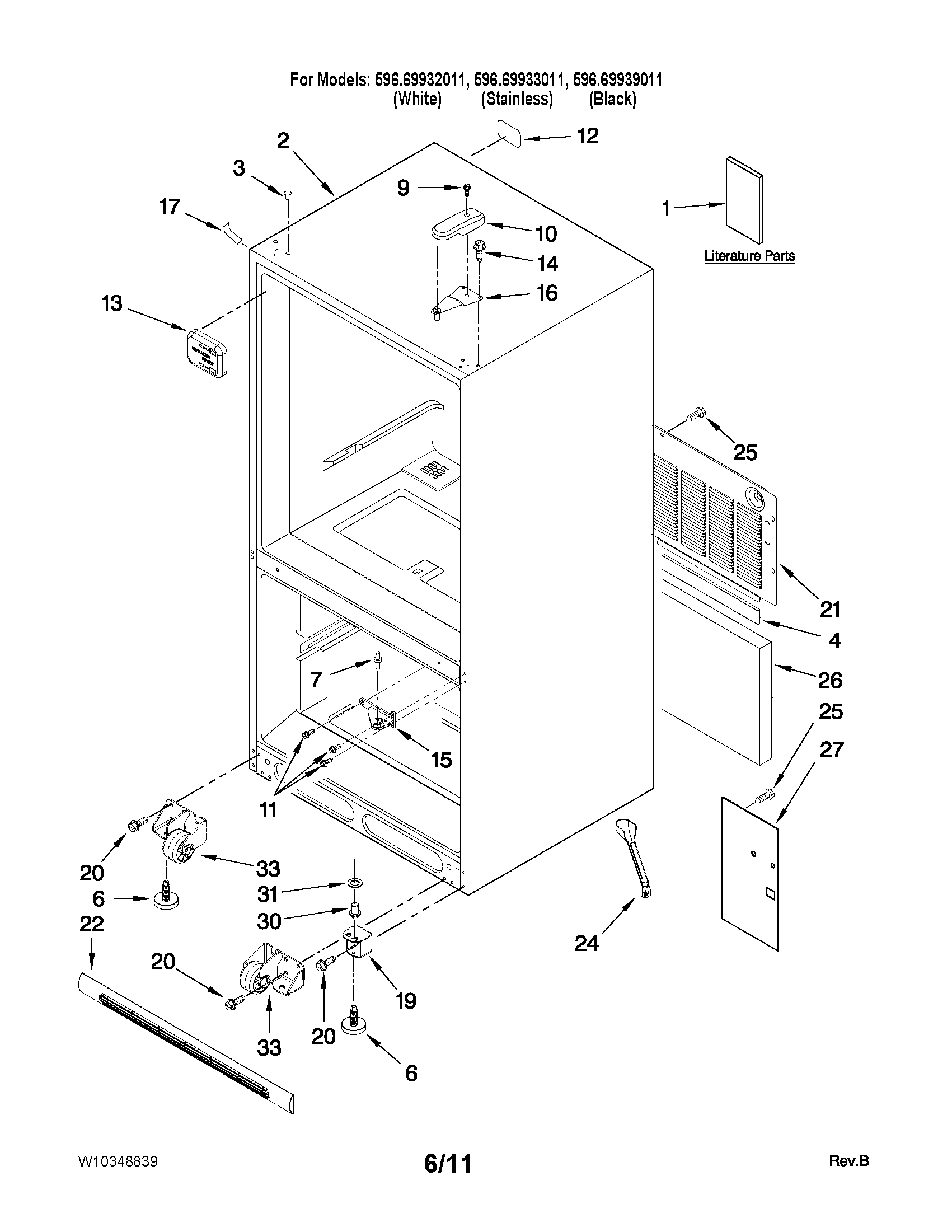 Kenmore 59669939011 cabinet parts diagram