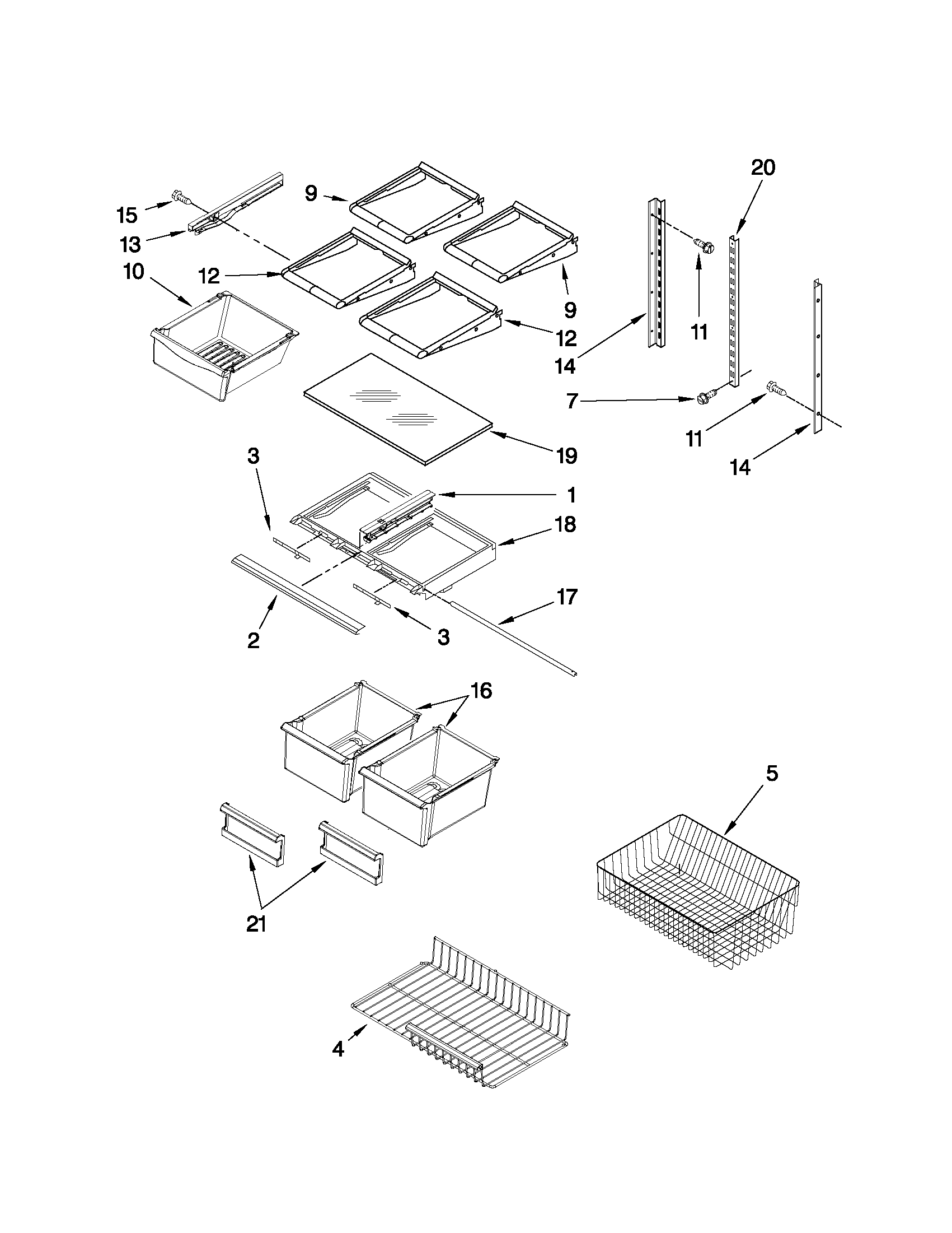 Kenmore 59669939011 shelf parts diagram