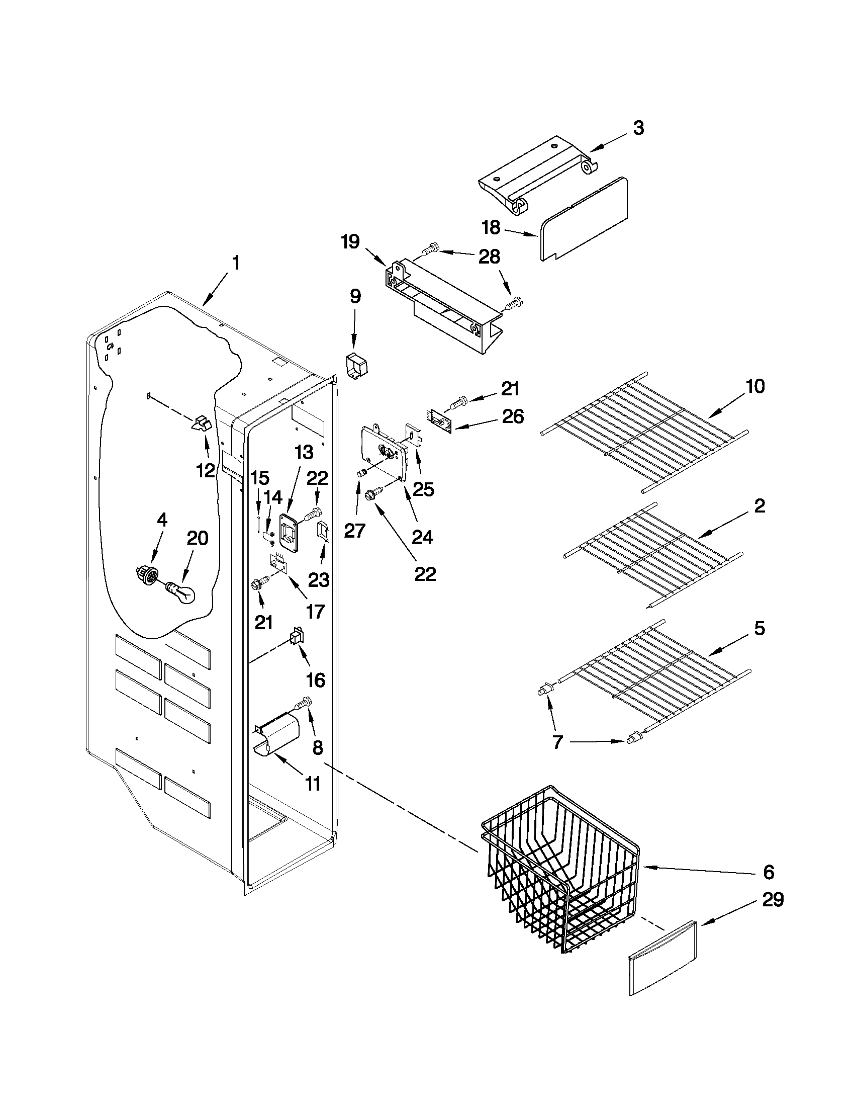 Kenmore 10651593010 freezer liner parts diagram