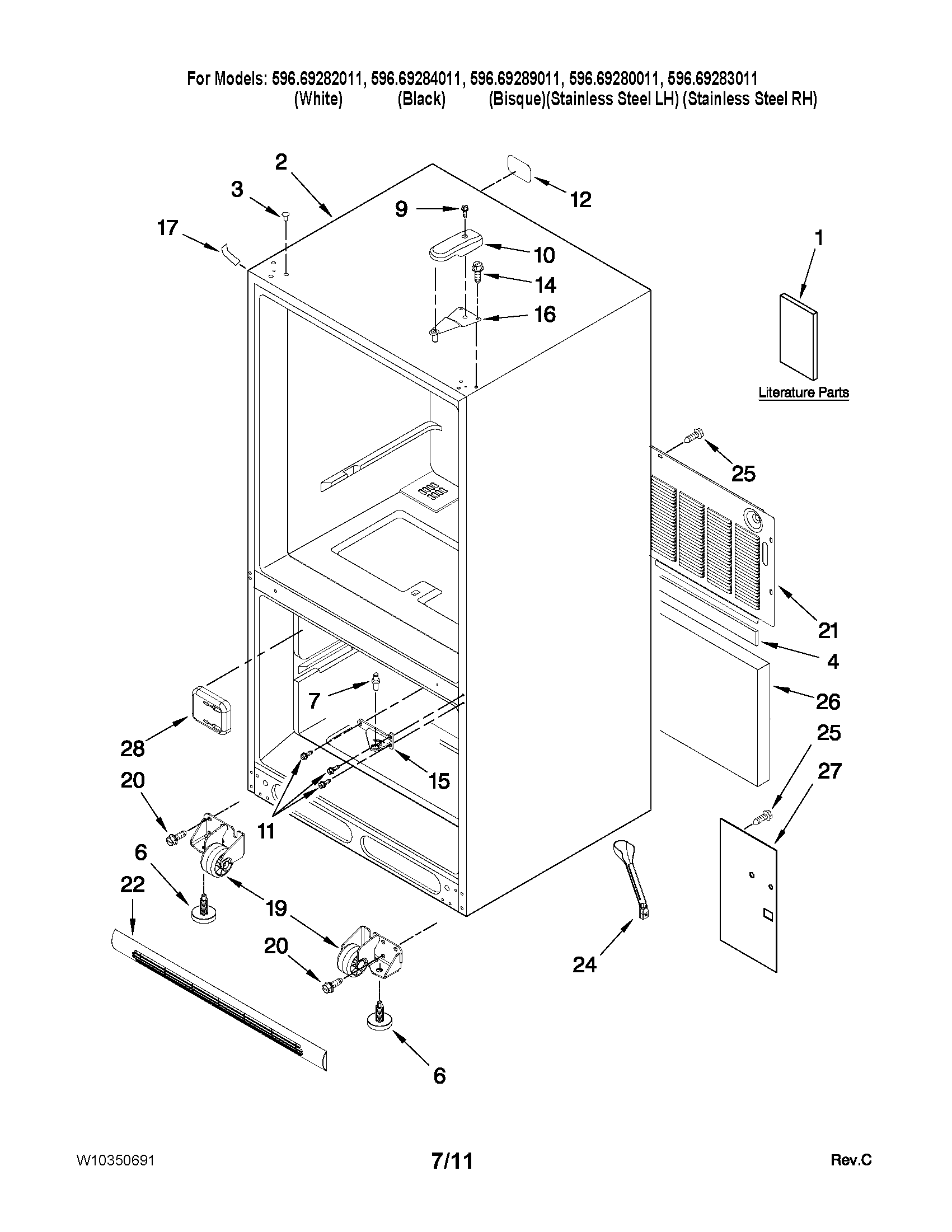 Kenmore 59669289011 cabinet parts diagram