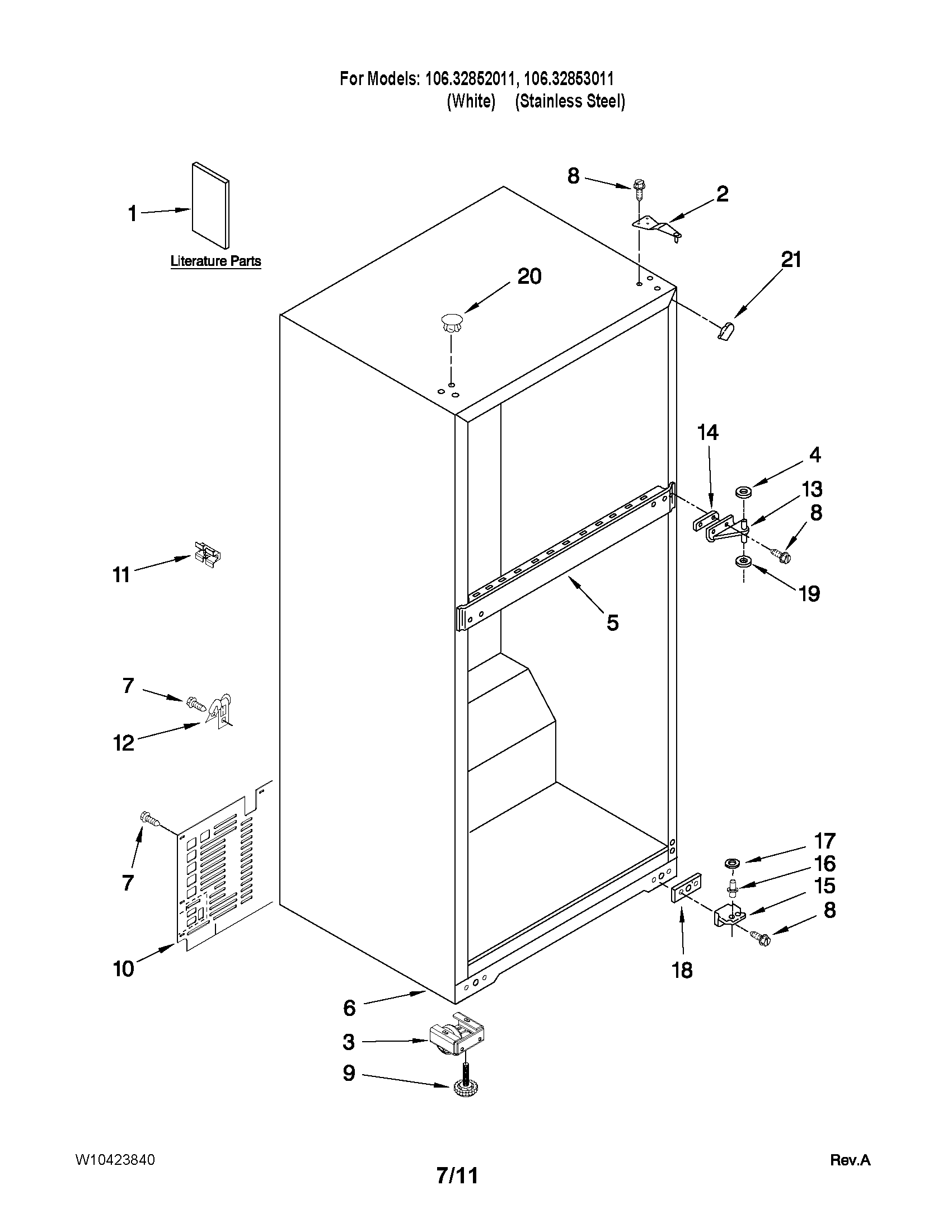 Kenmore 10632852011 cabinet parts diagram