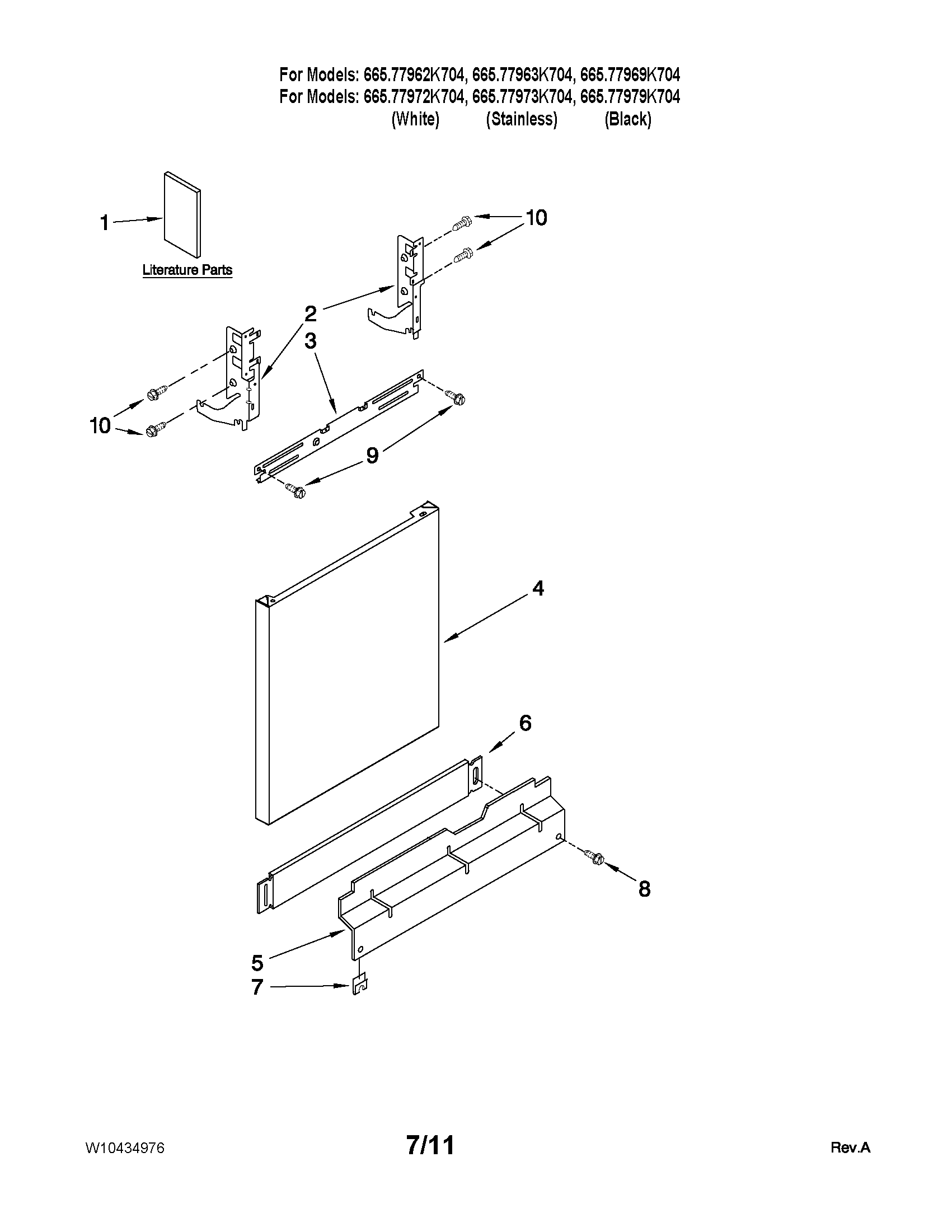 Kenmore Elite 66577969K704 door and panel parts diagram