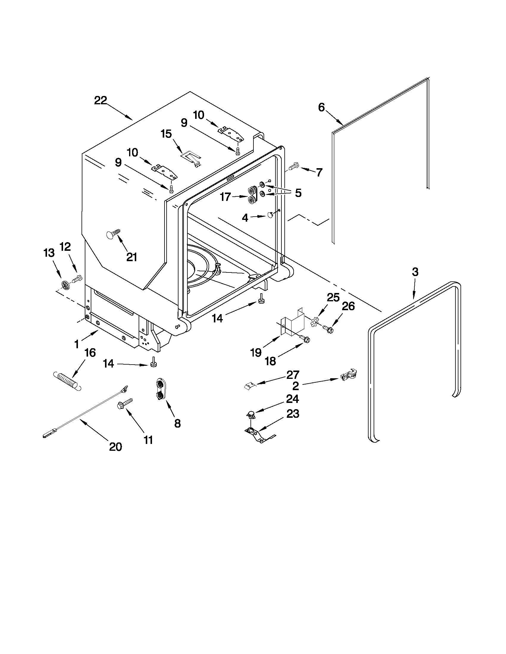 Kenmore Elite 66577969K704 tub and frame parts diagram