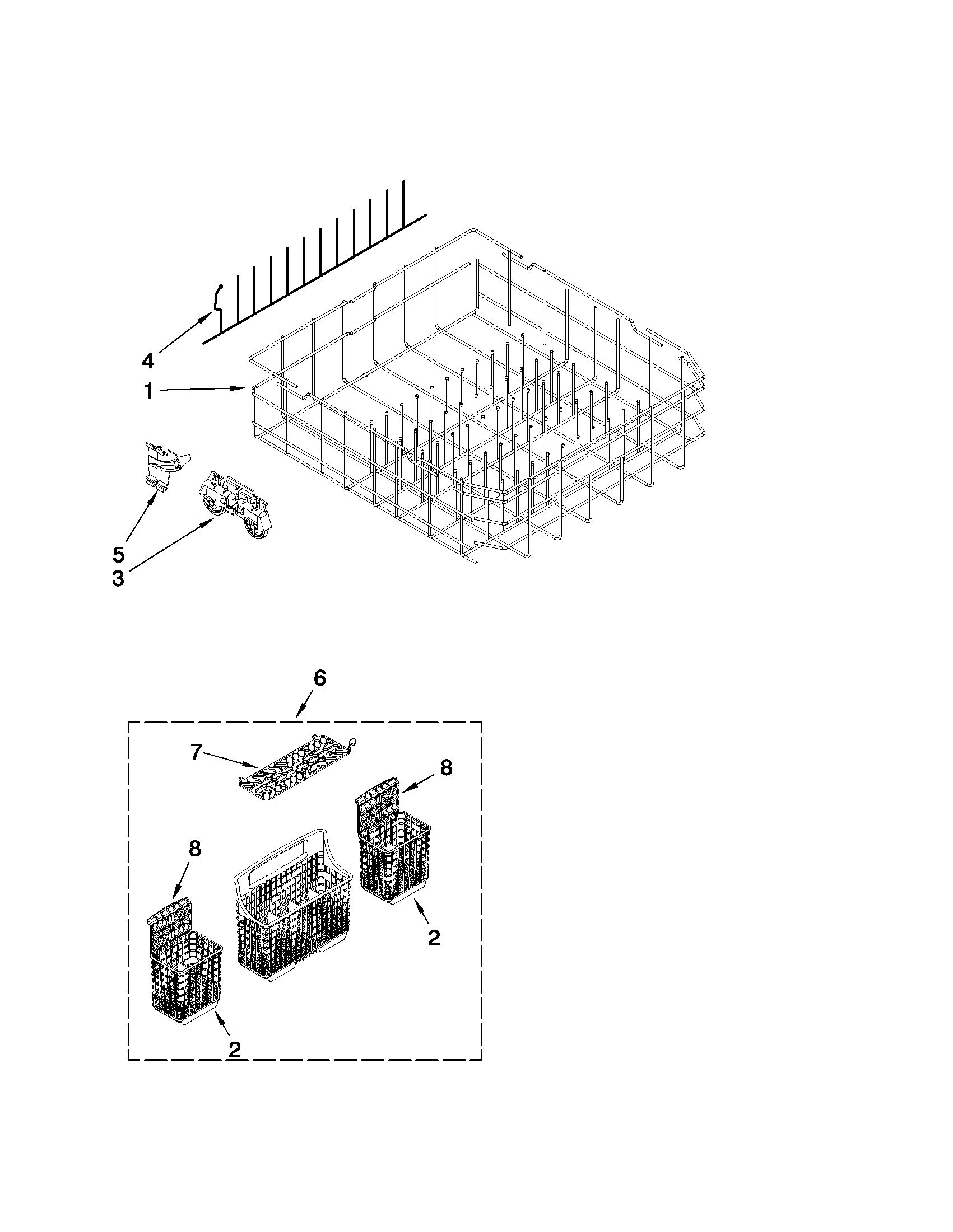 Kenmore Elite 66577969K704 lower rack parts diagram