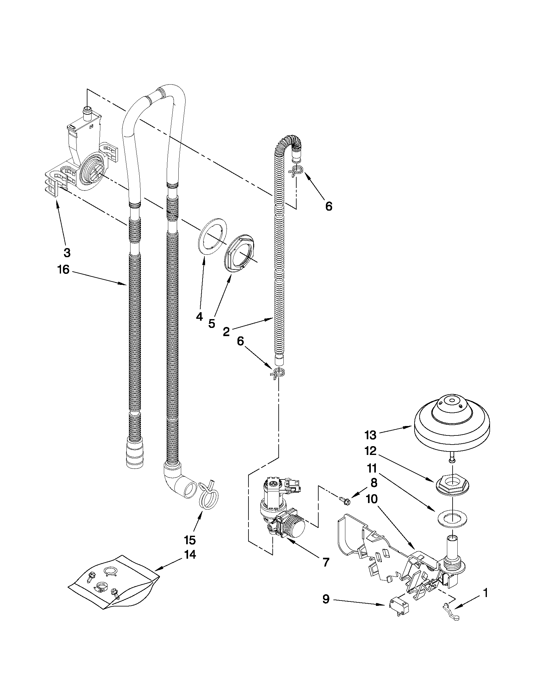 Kenmore 66513213K902 fill, drain and overfill parts diagram