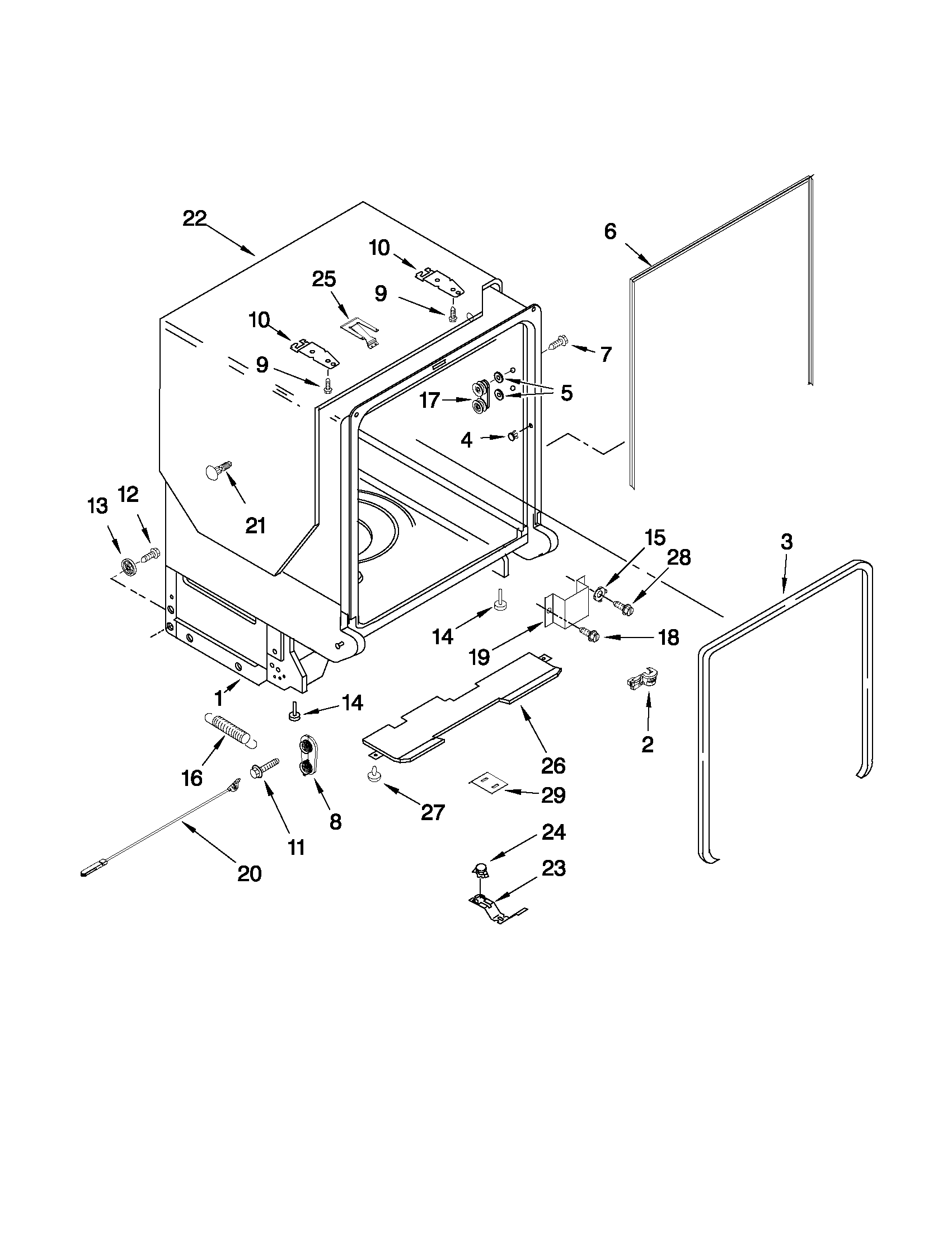 Kenmore 66513213K902 tub and frame parts diagram