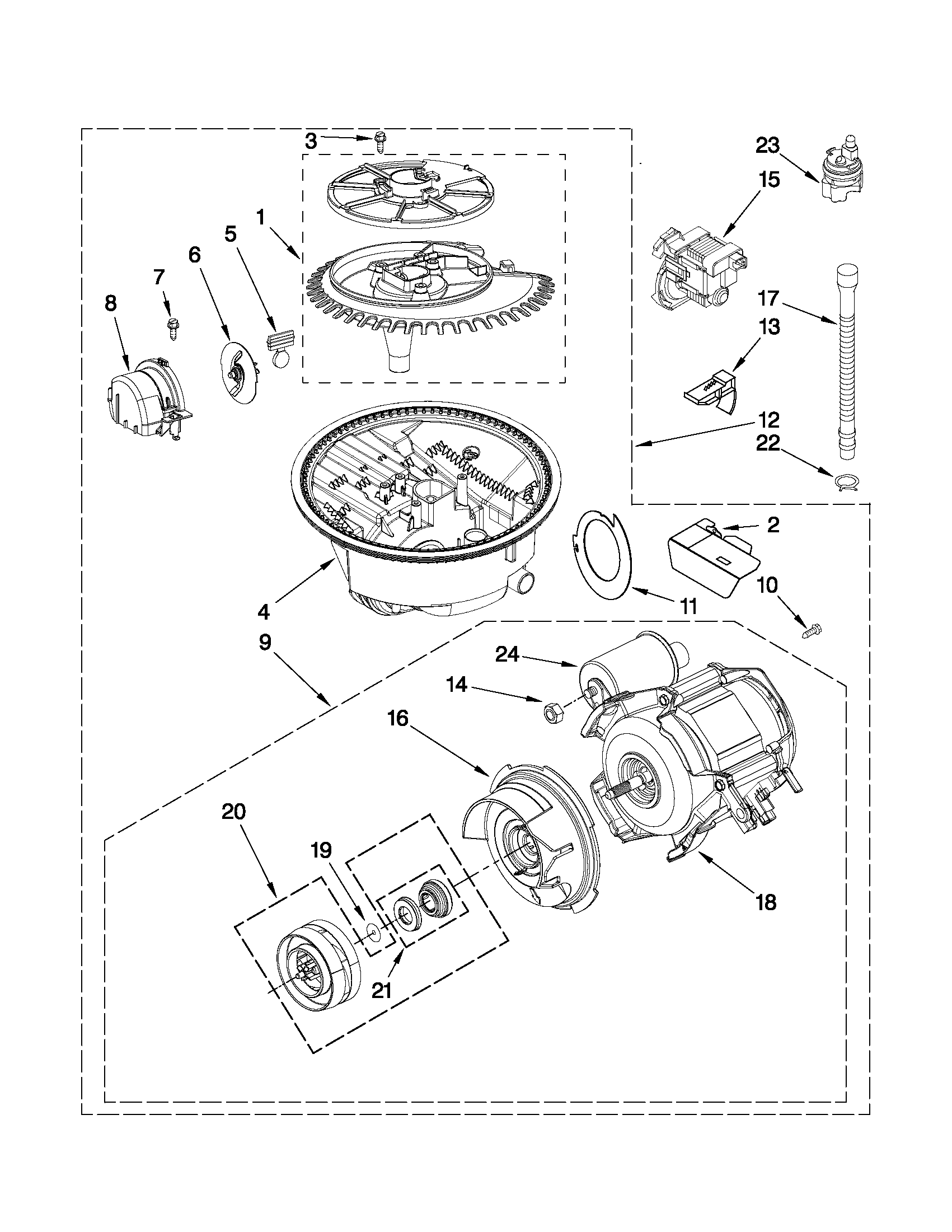 Kenmore 66513213K902 pump and motor parts diagram