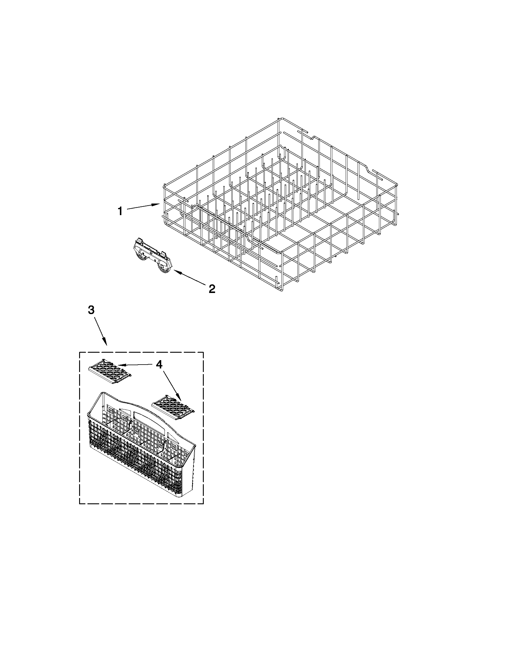 Kenmore 66513213K902 lower rack parts diagram