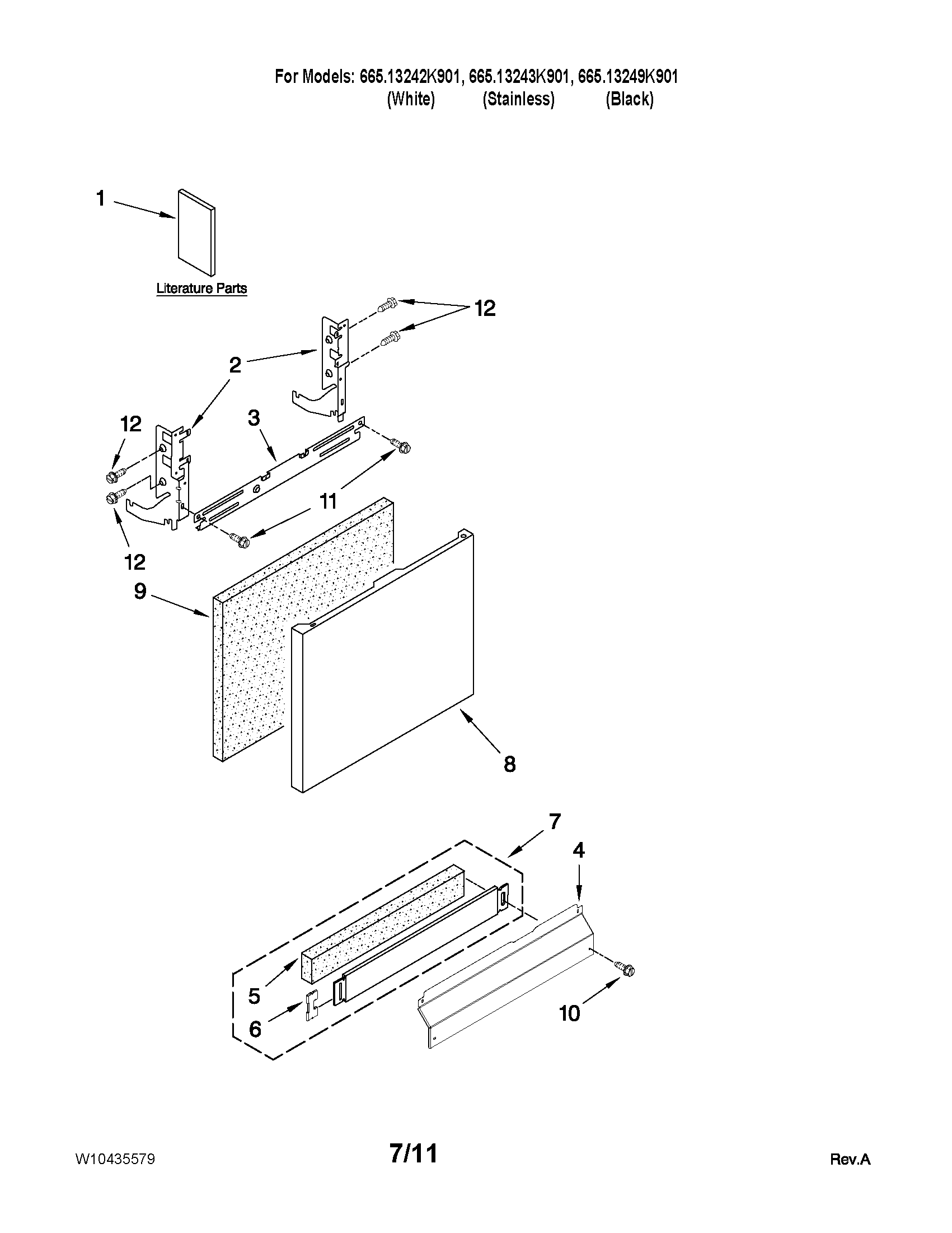 Kenmore 66513243K901 door and panel parts diagram