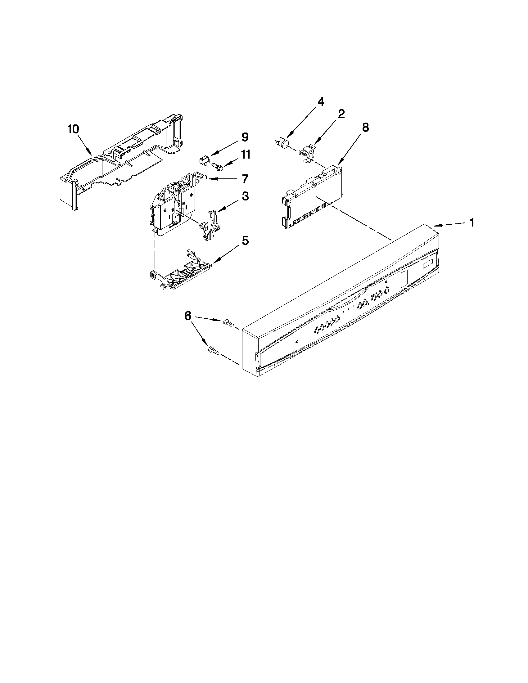 Kenmore 66513243K901 control panel and latch parts diagram