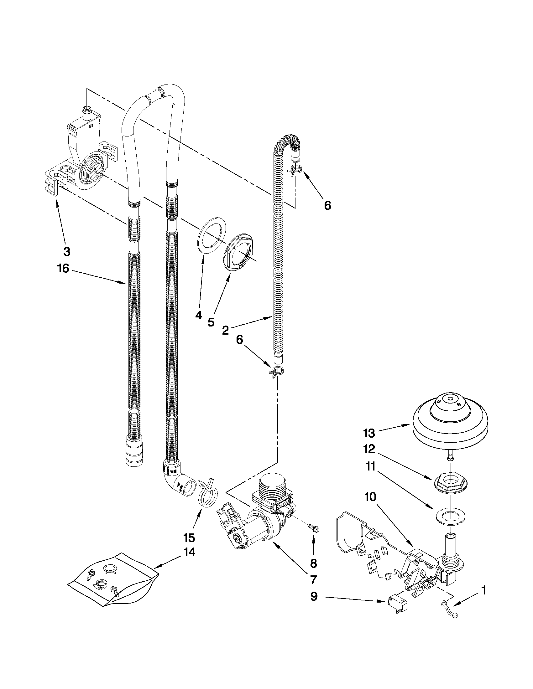 Kenmore 66513243K901 fill, drain and overfill parts diagram