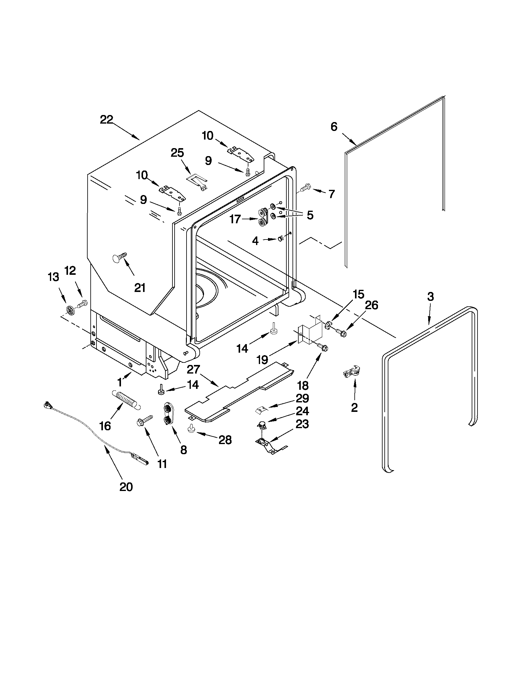 Kenmore 66513243K901 tub and frame parts diagram