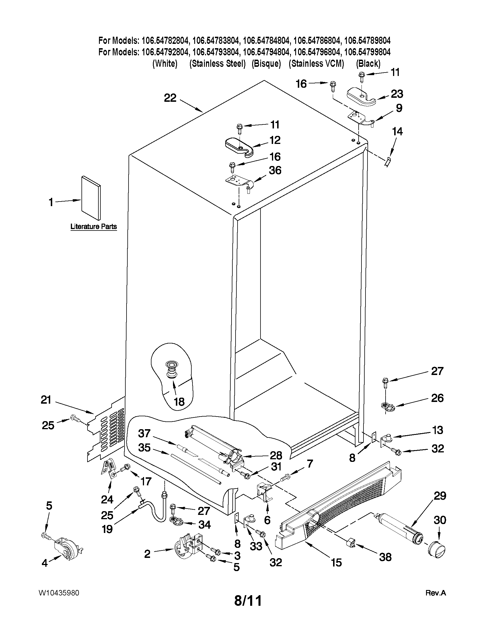 Kenmore Elite 10654782804 cabinet parts diagram