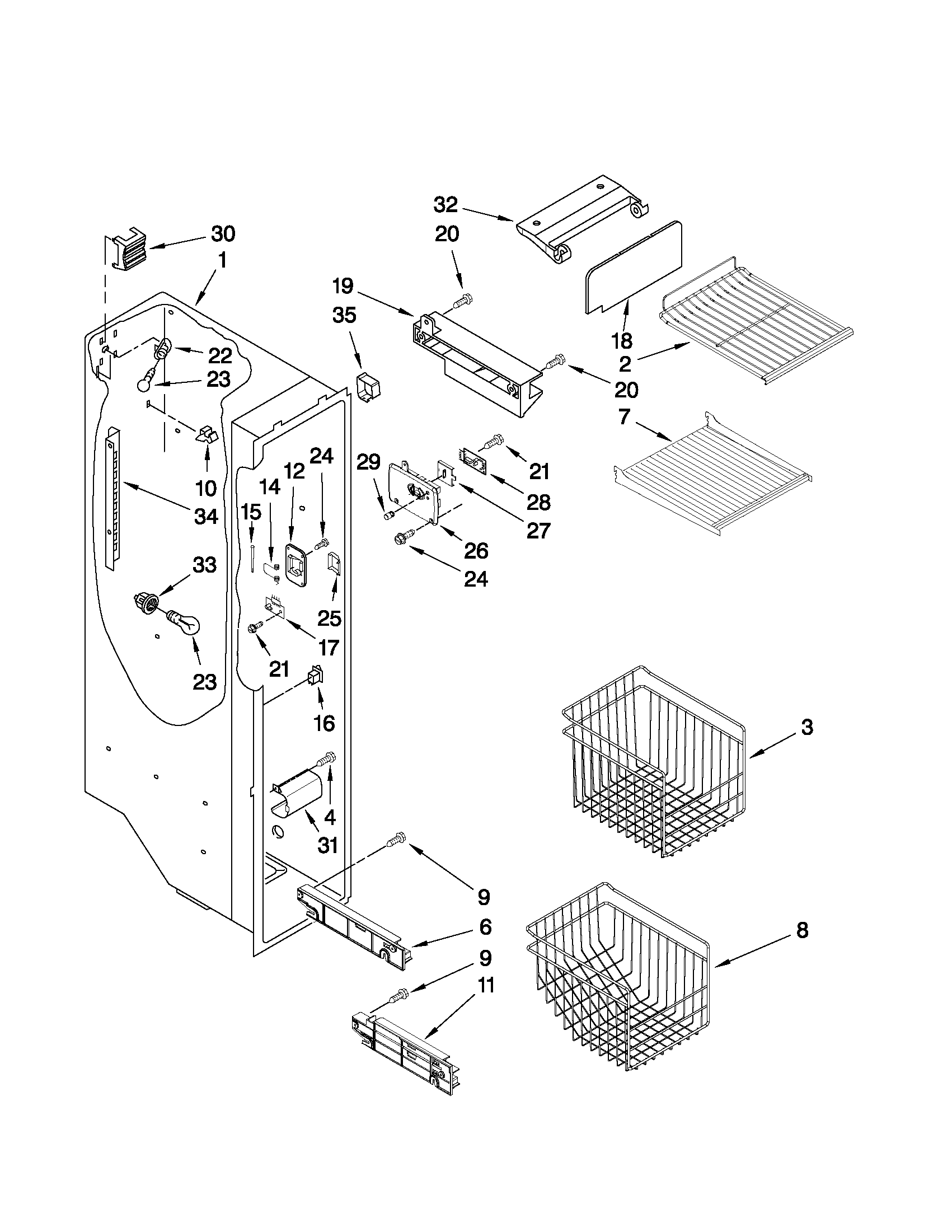 Kenmore Elite 10654782804 freezer liner parts diagram