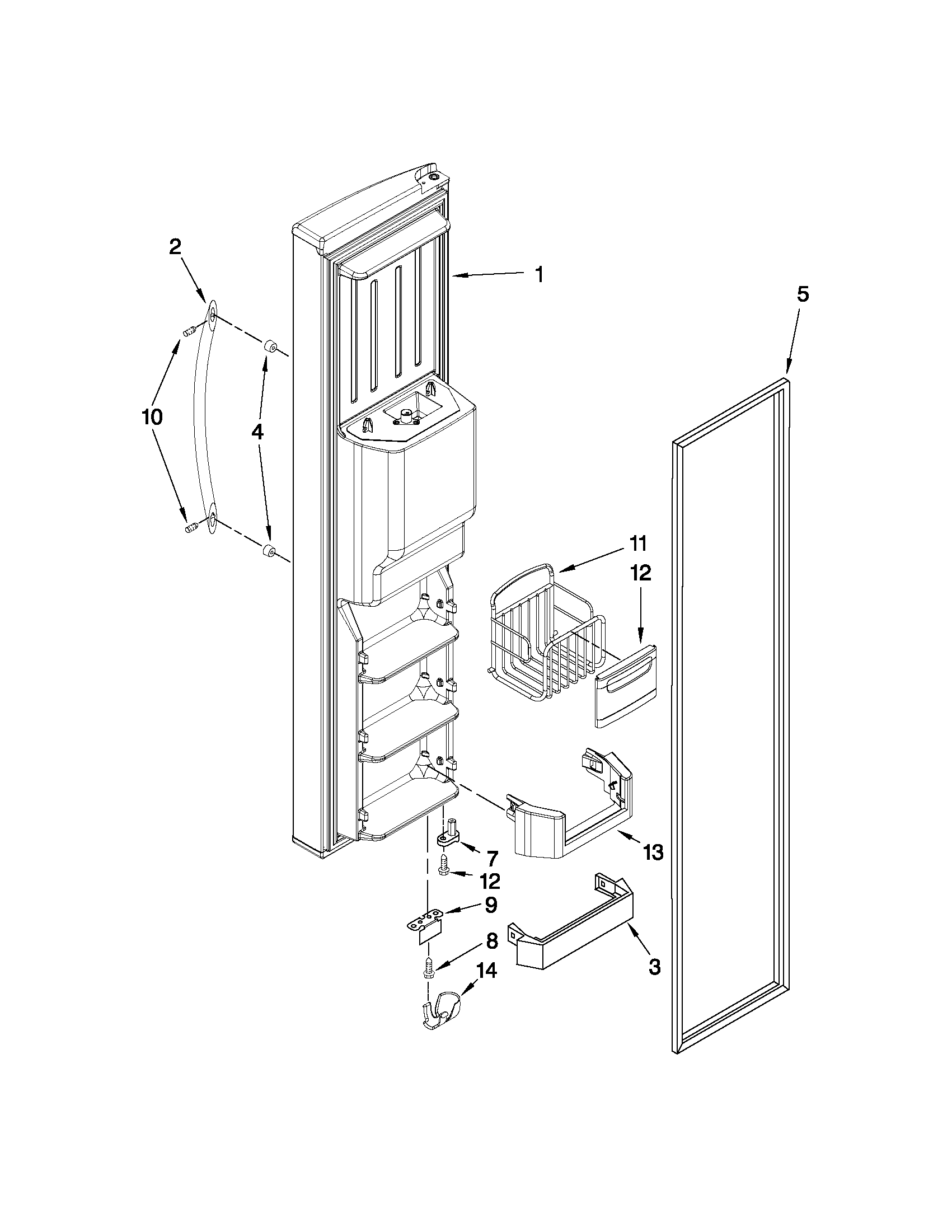 Kenmore Elite 10654782804 freezer door parts diagram