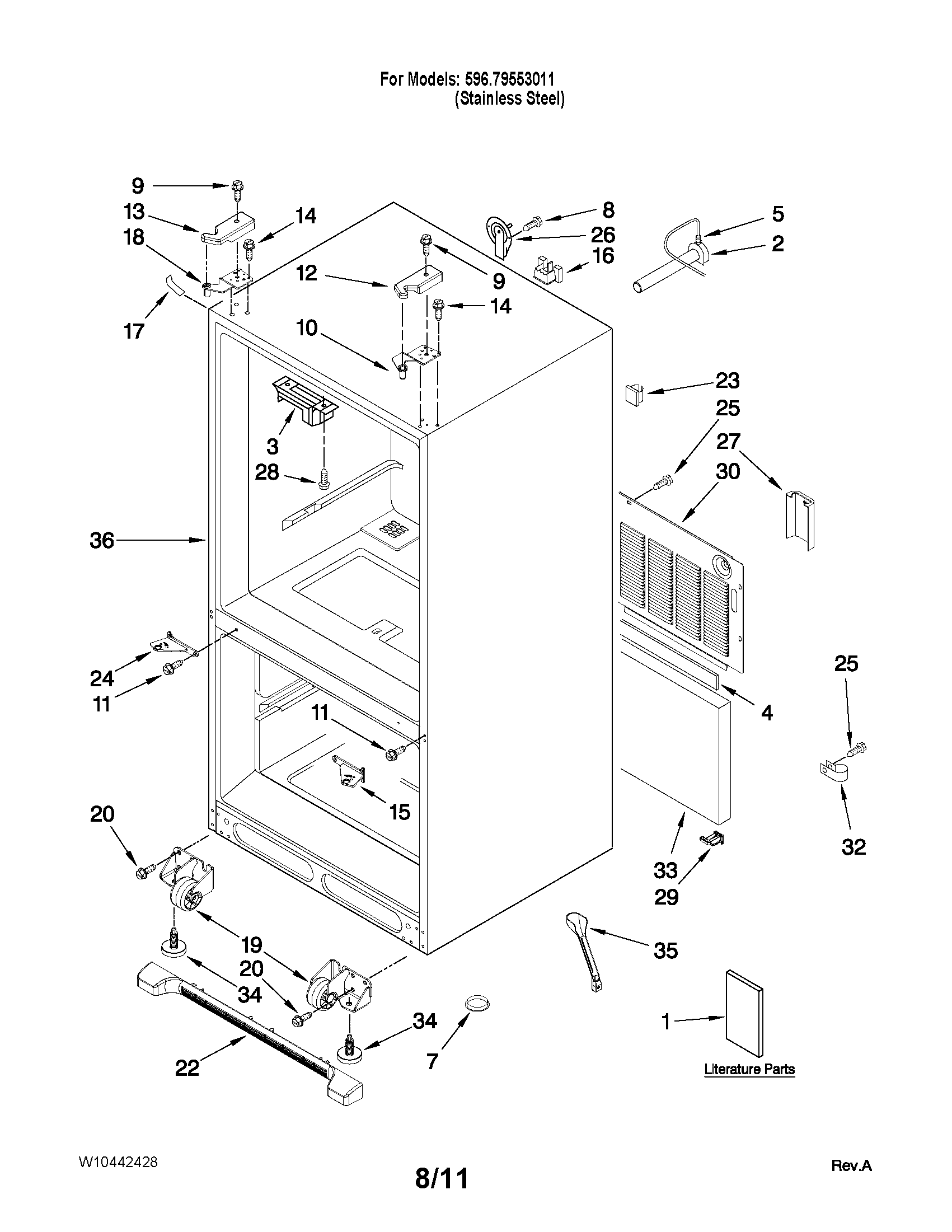 Kenmore 59679553011 cabinet parts diagram