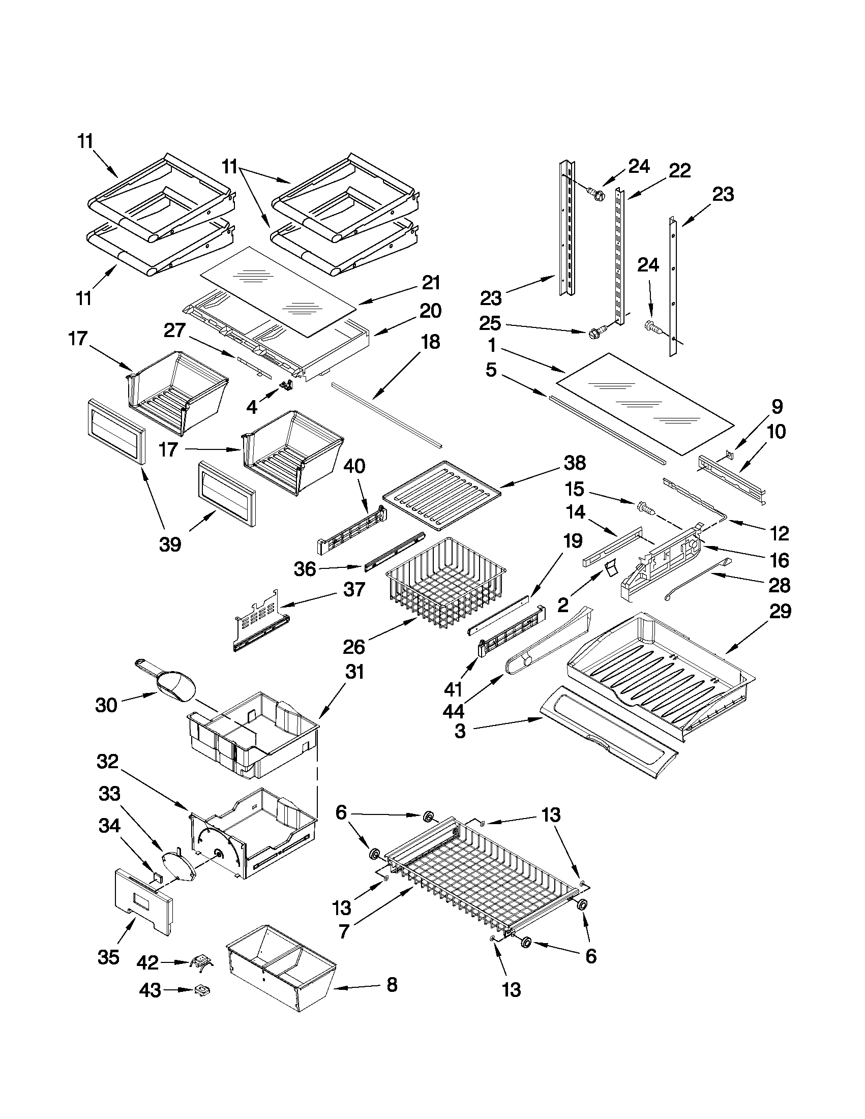 Kenmore 59679553011 shelf parts diagram